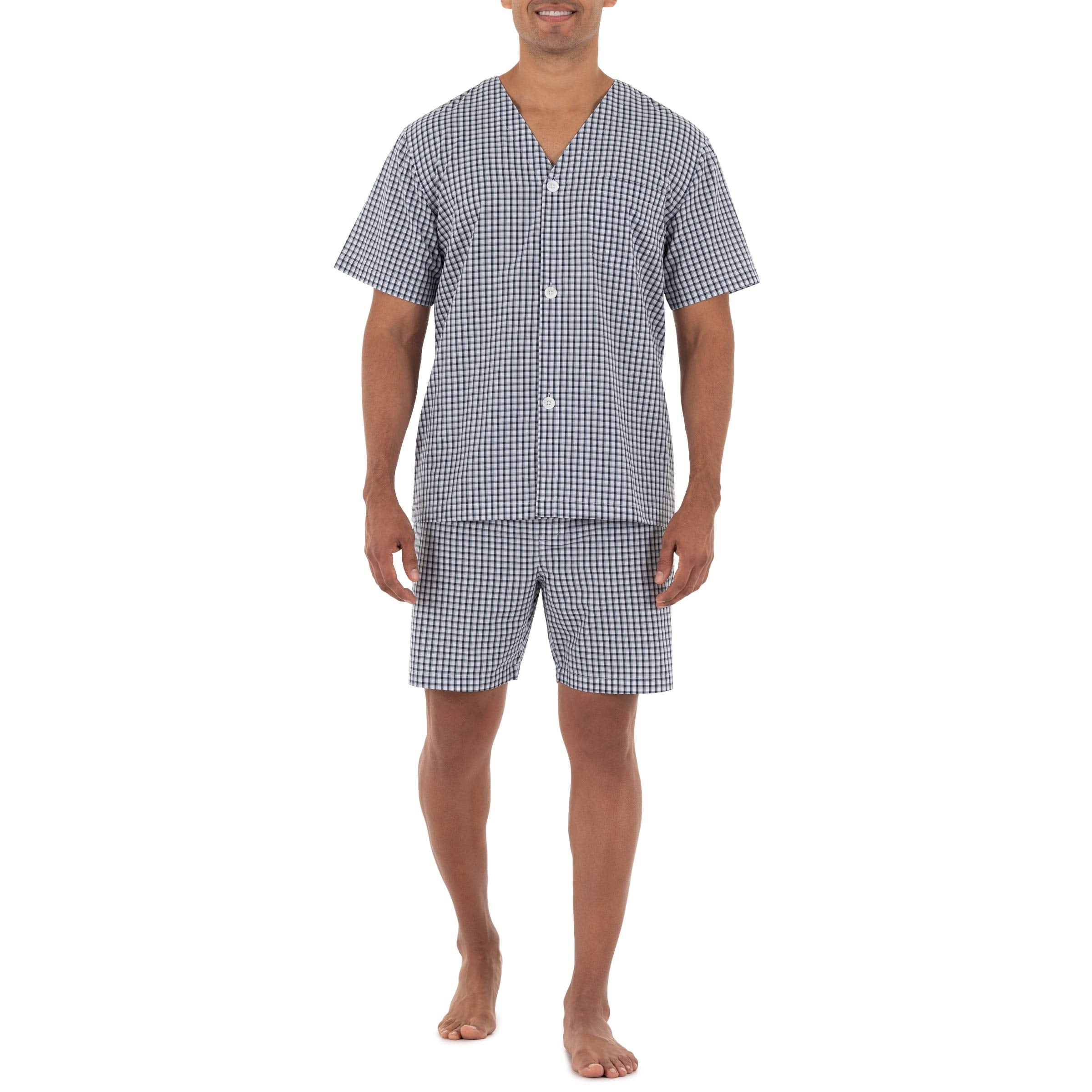 Fruit Of The Loom Mens Broadcloth Short Sleeve Pajama Set, Navywhite Check, 5X