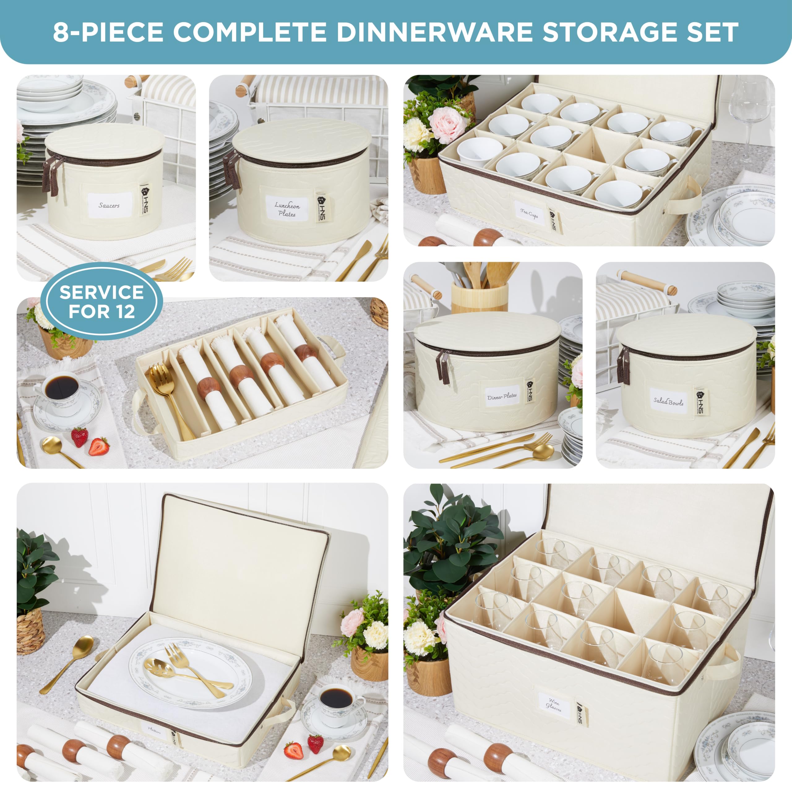 Hard Shell China Storage Containers 8-Piece Set Moving Boxes for Dinnerware, Glasses, Plates, Mugs and Saucers Sturdy Dish Organ