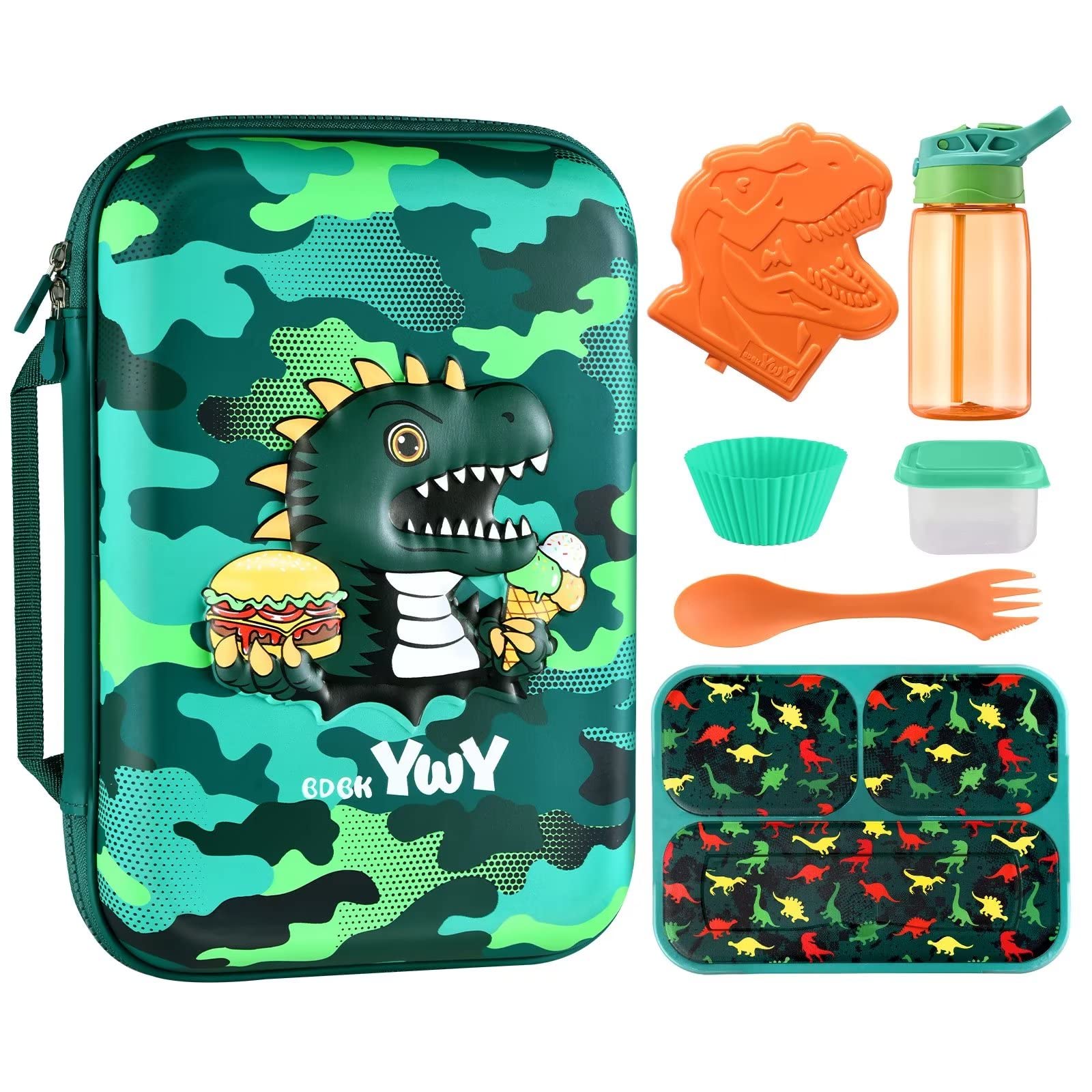 Bdbkywy Dinosaur-Themed Boys Lunch Box Set - Durable, Leakproof, Reusable Complete Lunch Kit For School
