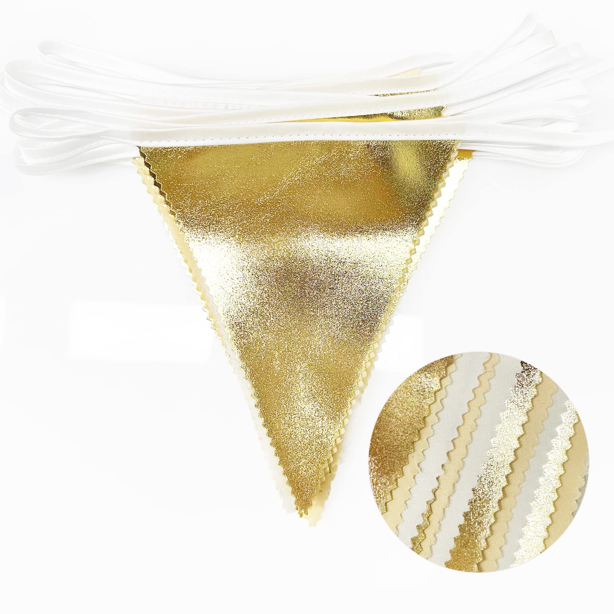 White And Gold Party Decorations Gold Beige White Fabric Triangle Pennant Banner Flag Bunting Garland For Graduation Wedding Bir