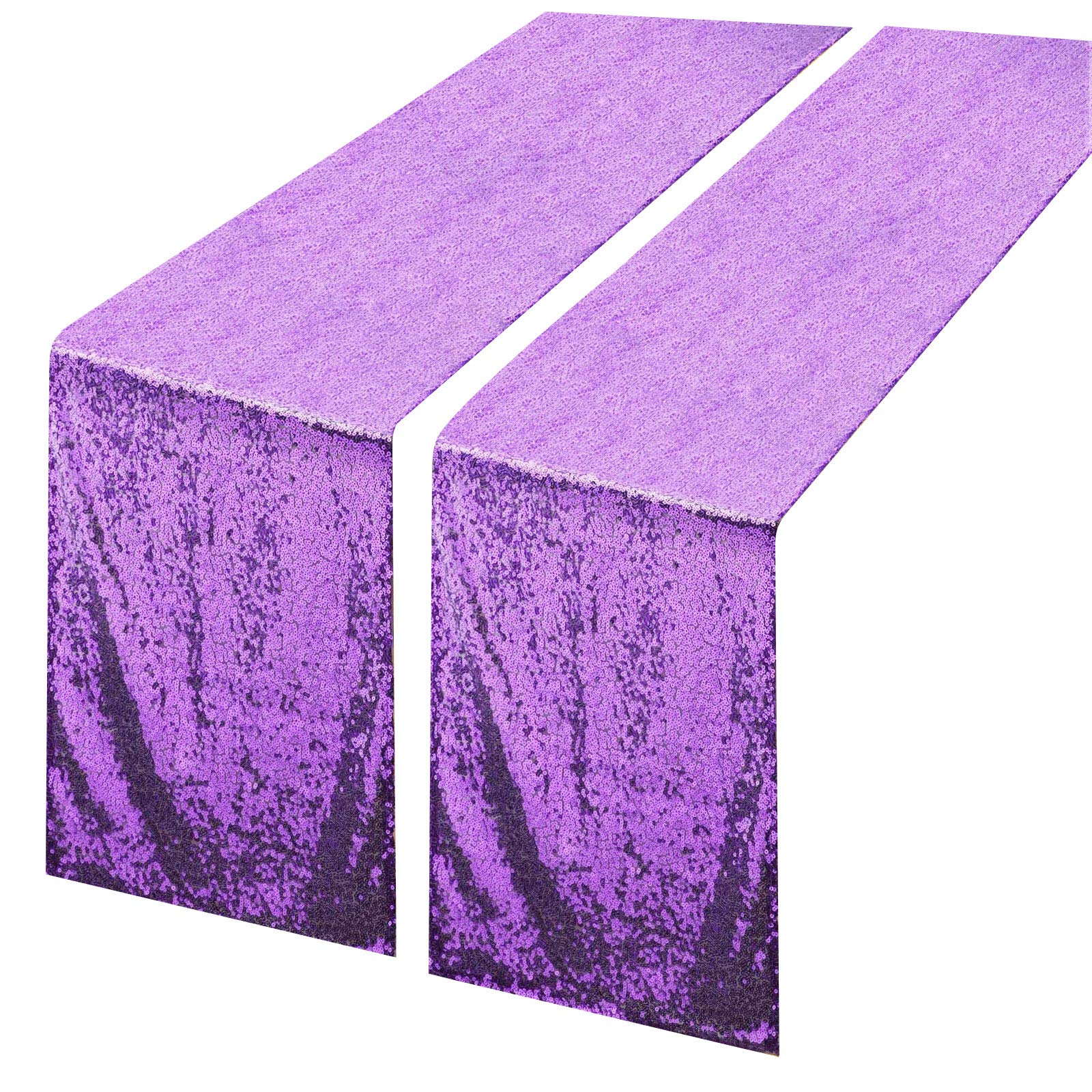 Tiosggd Purple Sequin Table Runners 12''X108'', 2 Packs Glitter Fabric Table Runner For Baby Shower Graduation Celebration Birth