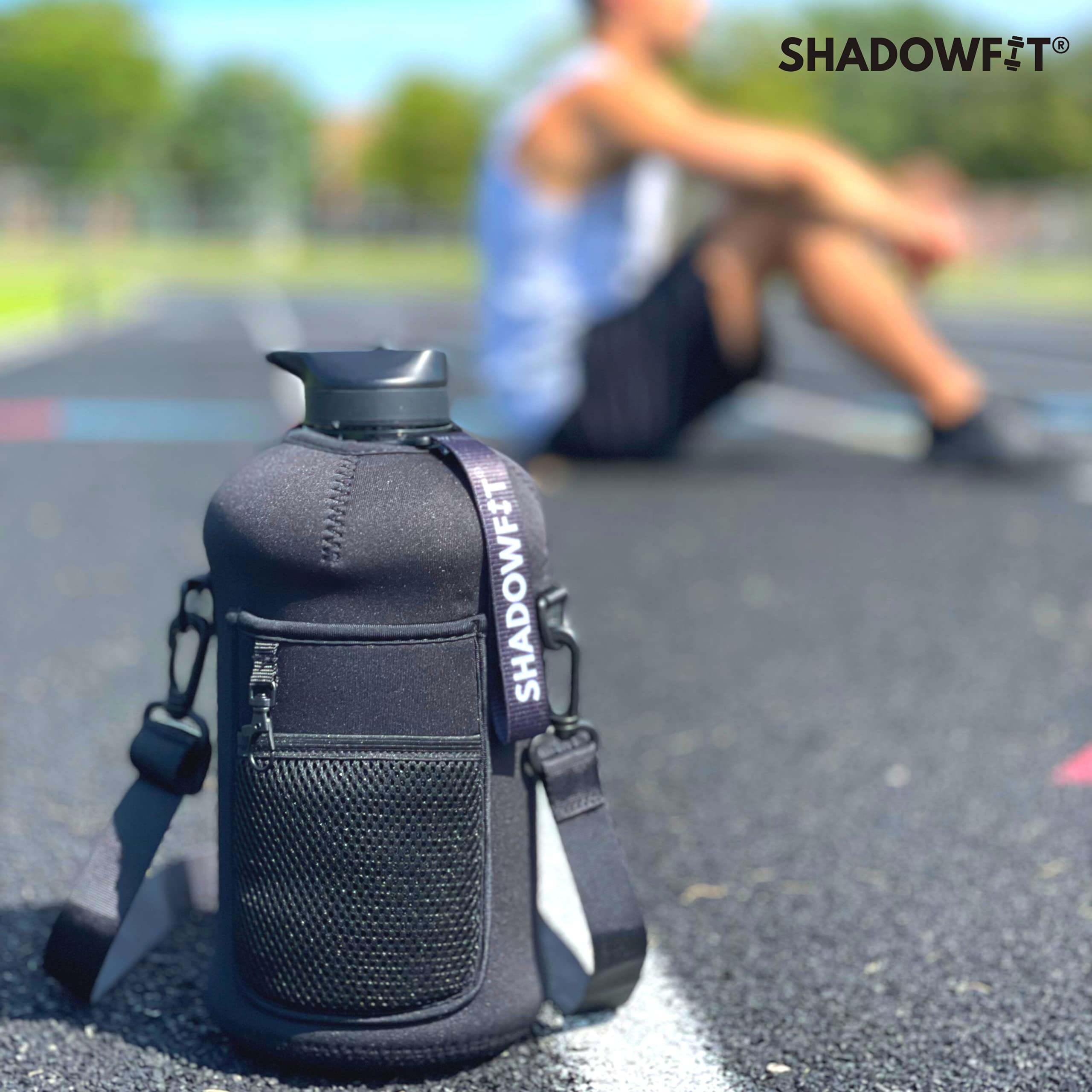 Shadowfit Half Gallon Water Bottles (74 Ounce, 2.2 Liter) With Straw Lid Handle And Storage Sleeve - Large Jug Holder With Strap
