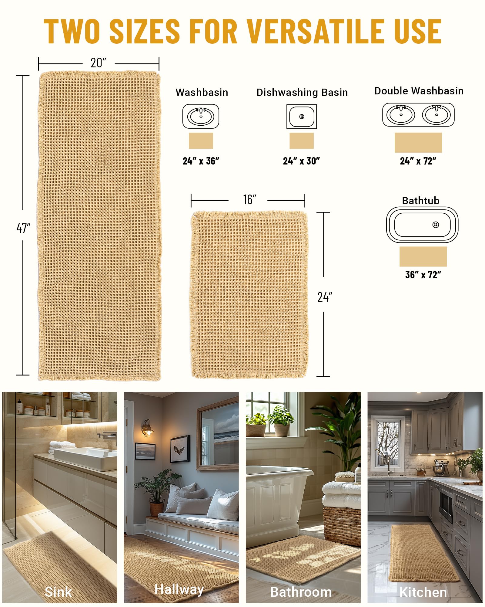 Furicher Large Waffle Bath Mat Set, Non Slip Bathroom Mat Set, Ultra Absorbent Bath Mats For Bathroom Decor, Extra Soft Floor Ba