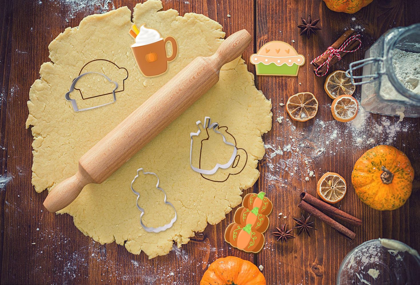 Hying 6Pcs Fall Thanksgiving Cookie Cutters Set For Kids Baking, Stainless Steel Harvest Pumpkin Holiday Cookie Cutters For Cook