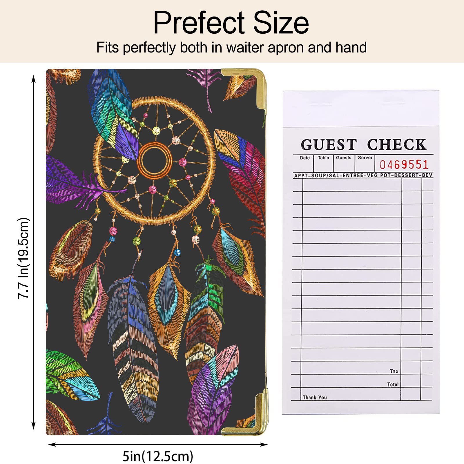 Tucocoo Server Book, Dream Catcher Waitress Book, Native American Style Server Books Cute Waiter Book With Zipper Pocket, Leathe