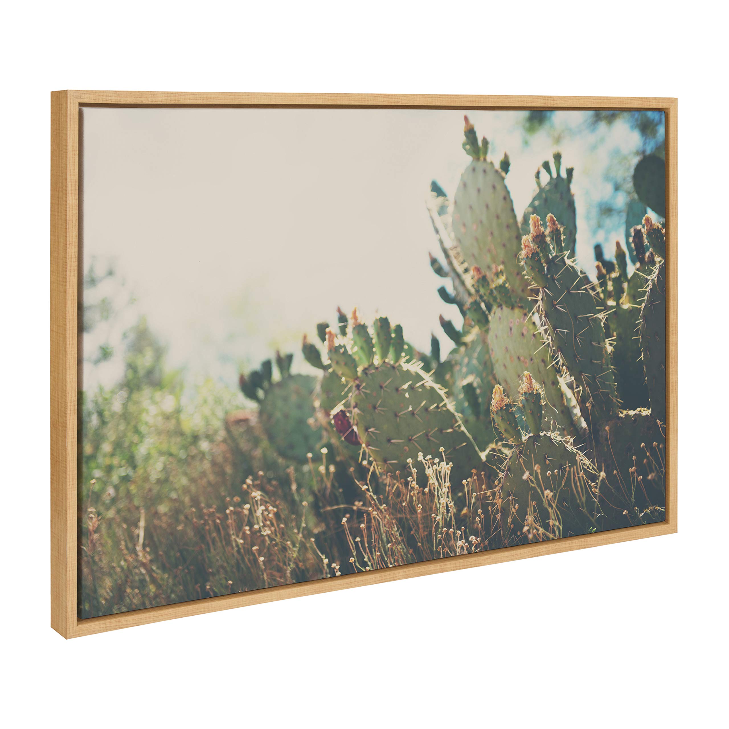 Kate And Laurel Sylvie A Desert Prickly Pear Framed Canvas Wall Art By Laura Evans, 23X33 Natural, Beautiful Southwest Wall Deco