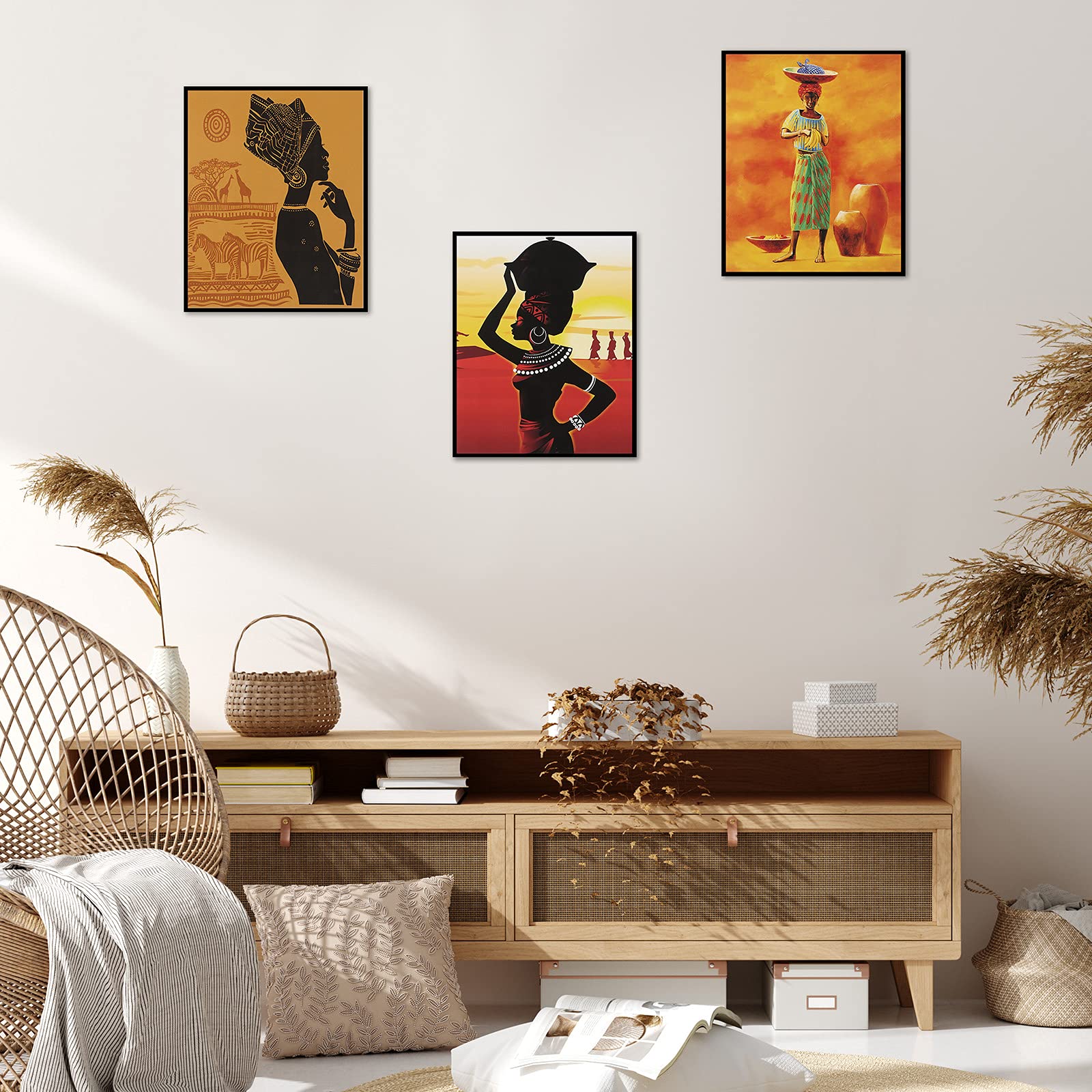 Tenare 9 Pieces Canvas African American Wall Decor Black Girl African Woman Wall Painting Black Art Pictures Retro Style Ethnic Ancient Room Poster Bedroom Bathroom Decor Unframed  8 x 10 Inch