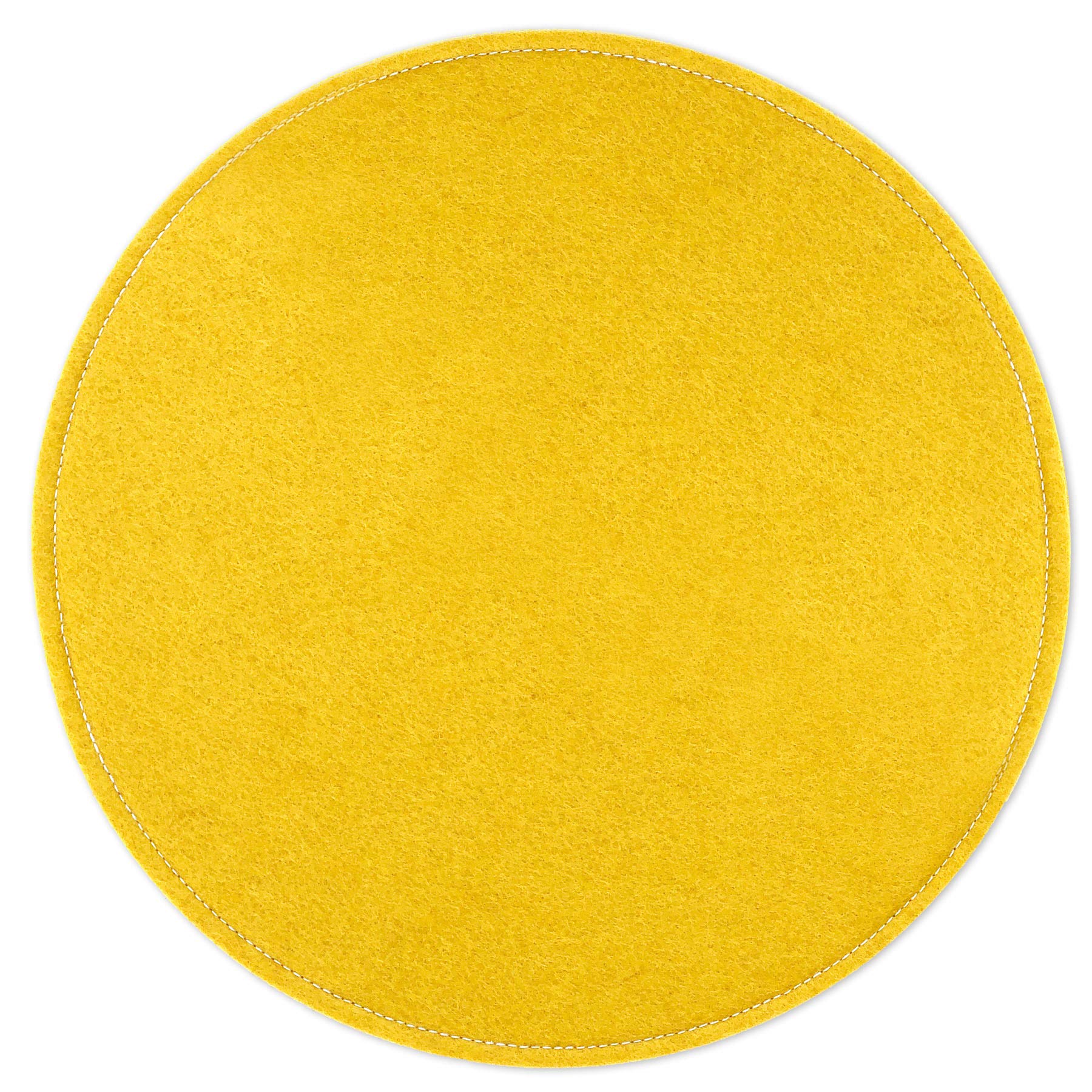Border Stitching Round Dual-Color Felt Reversible Coaster (Black/Yellow), Set Of 4 Coasters