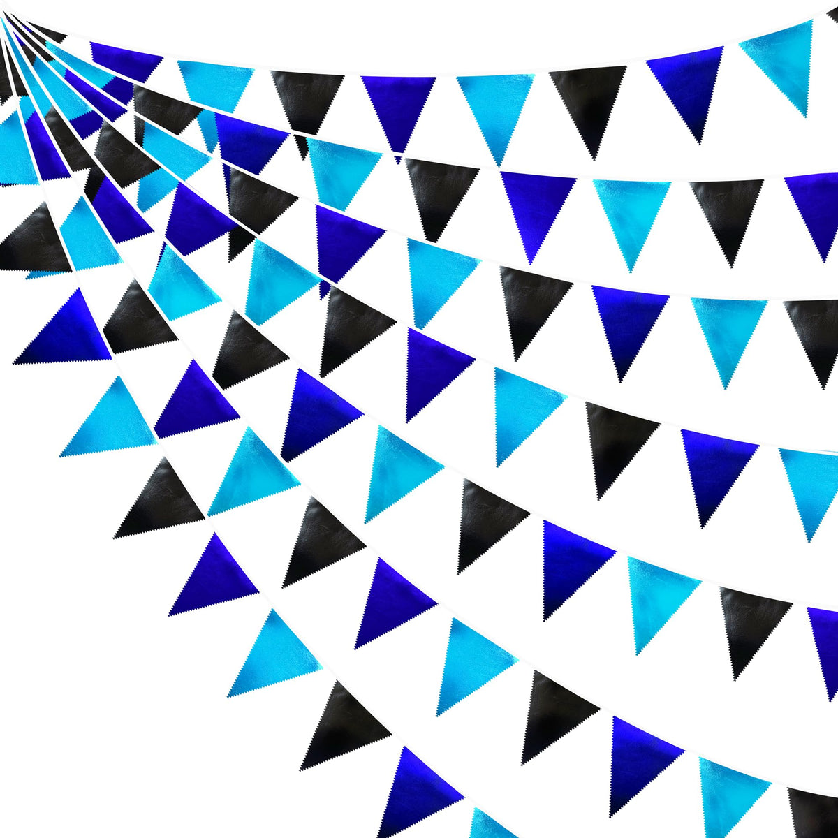 Black Blue Party Decorations Metallic Fabric Triangle Pennant Banner Flag Bunting Garland For Video Game Nautical Birthday Gradu