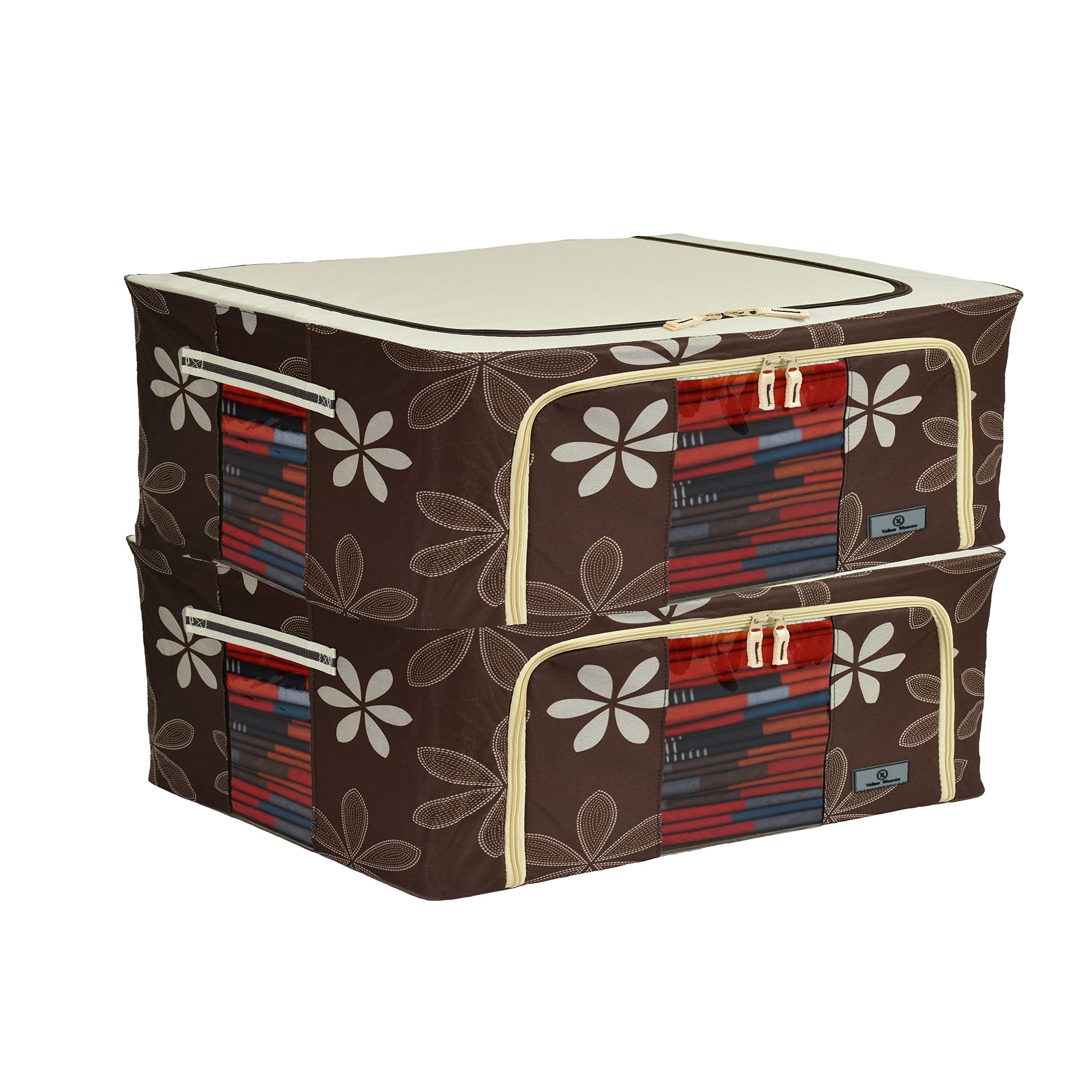 Yellow Weaves Foldable Cloth Storage Box/Wardrobe Organizer, 44 Ltr, 2 Pieces, Brown