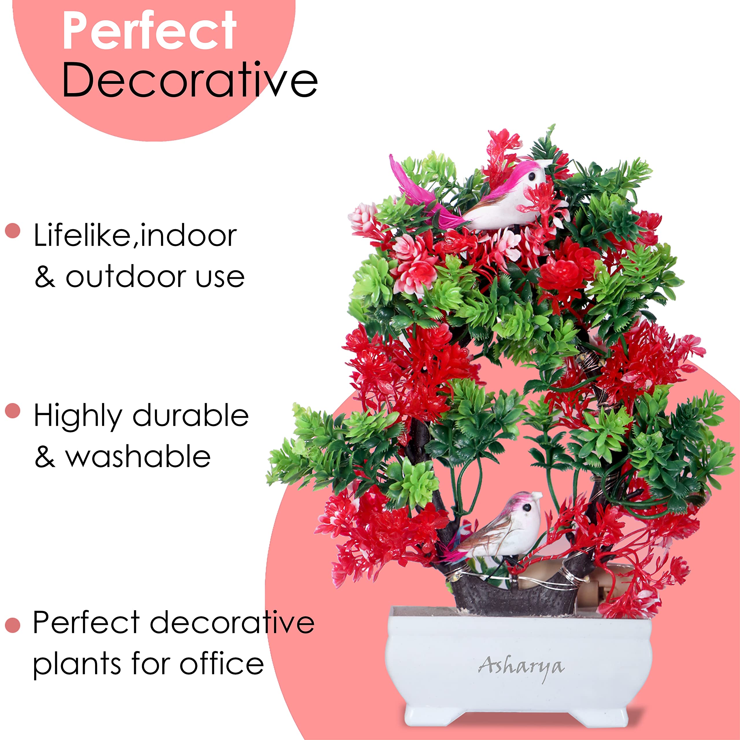 Asharya Artificial Bonsai Plant with LED Light  Faux Bonsai Tree Decor for Desk, Home, Office | Realistic Look| Small Potted Pla