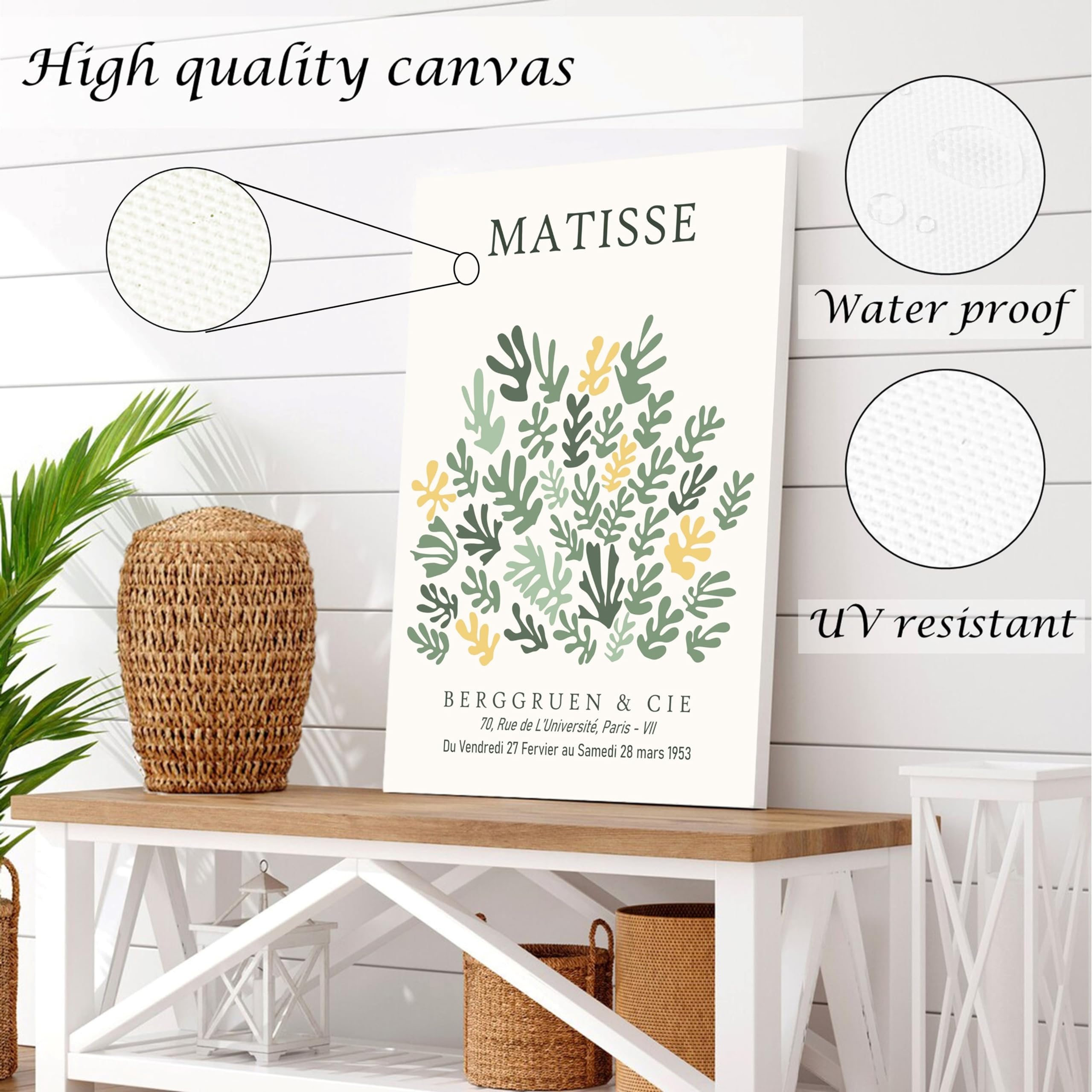 Induslyfe Large Framed Green Wall Art Canvas Decor Set Of 3, Matisse Wall Art Framed Prints Poster Mid Century Modern Art, Aesth