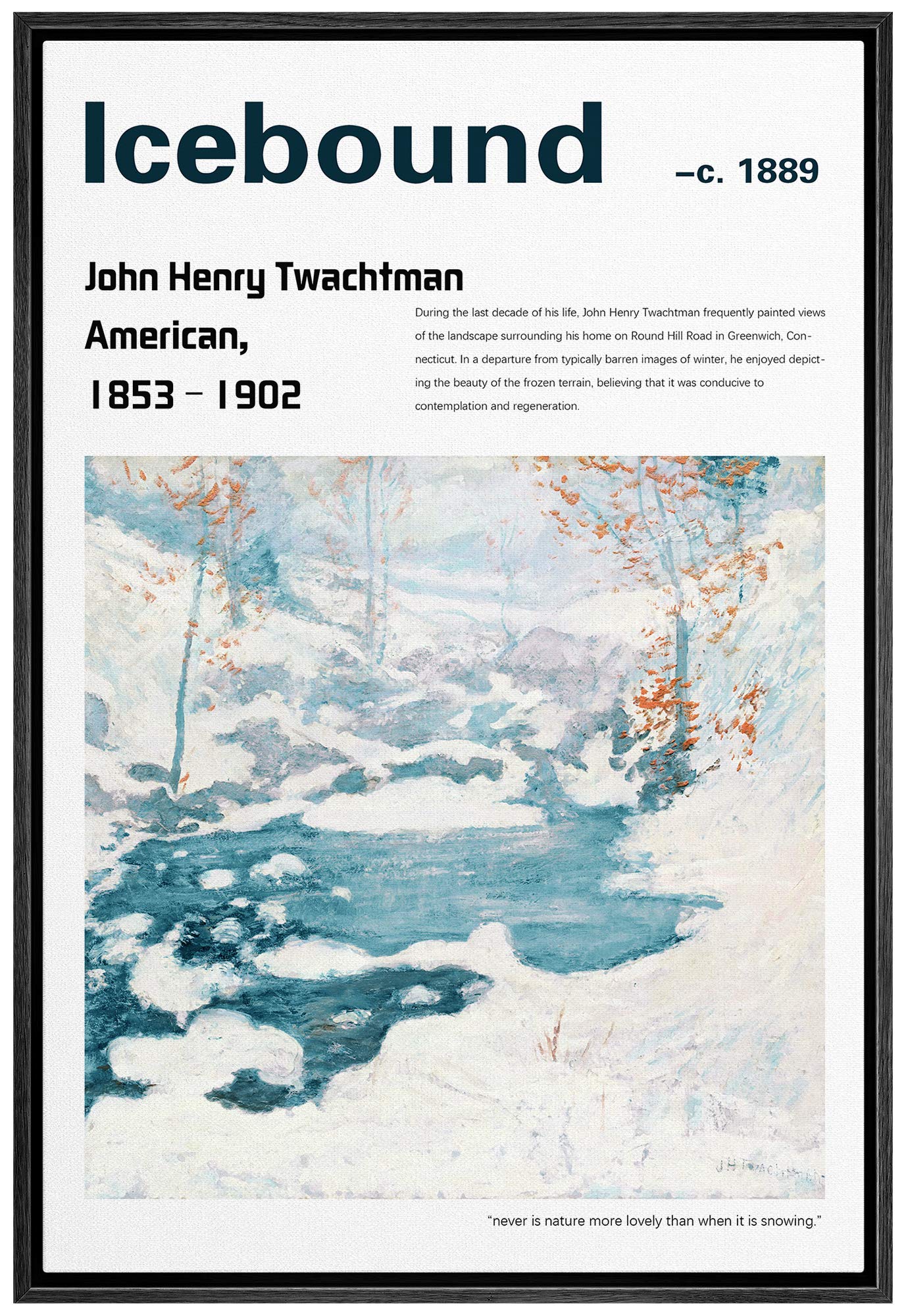Idea4Wall Framed Canvas Print Wall Art Icebound Master Artist John Henry Twachtman Nature Wilderness Oil Painting Impressionism