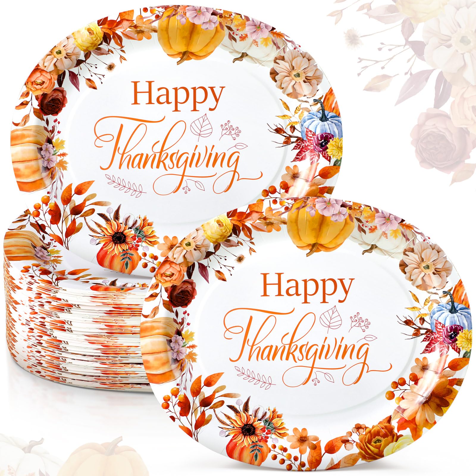Umigy 50 Pcs Thanksgiving Oval Paper Plates Fall Party Plates Heavy Duty 10 x 12 Disposable Serving Dish Platters Autumn Pumpkin