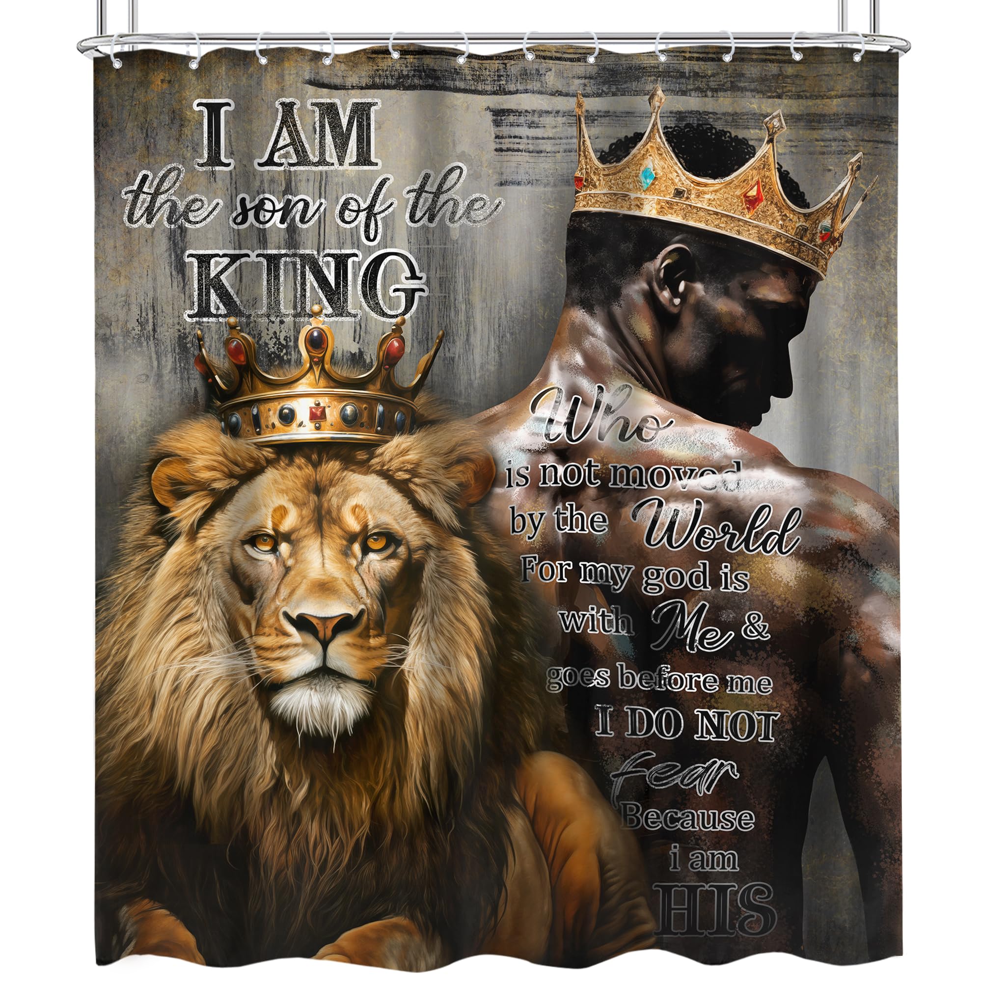 Omifly Lion King Shower Curtain 60Wx72H Inch Black Man Inspirational Quote African American Christian Scripture Motivational Wor