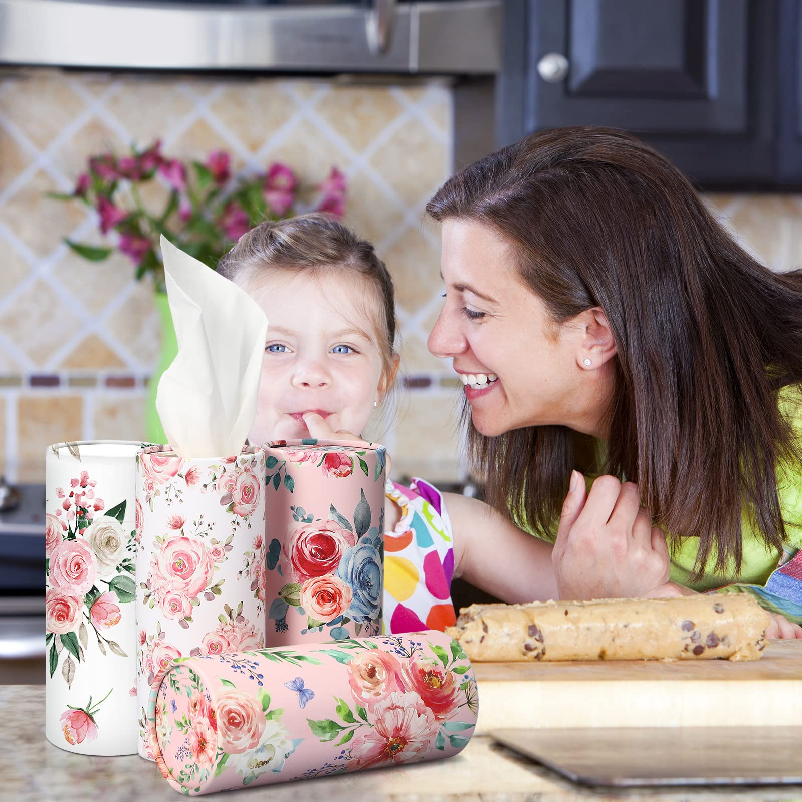 Ctosree 16 Pcs Car Tissue Cylinder With Facial Tissue Bulk Round Floral Car Tissue Holder Cylinder Tube Tissue Tubes Round Tissu