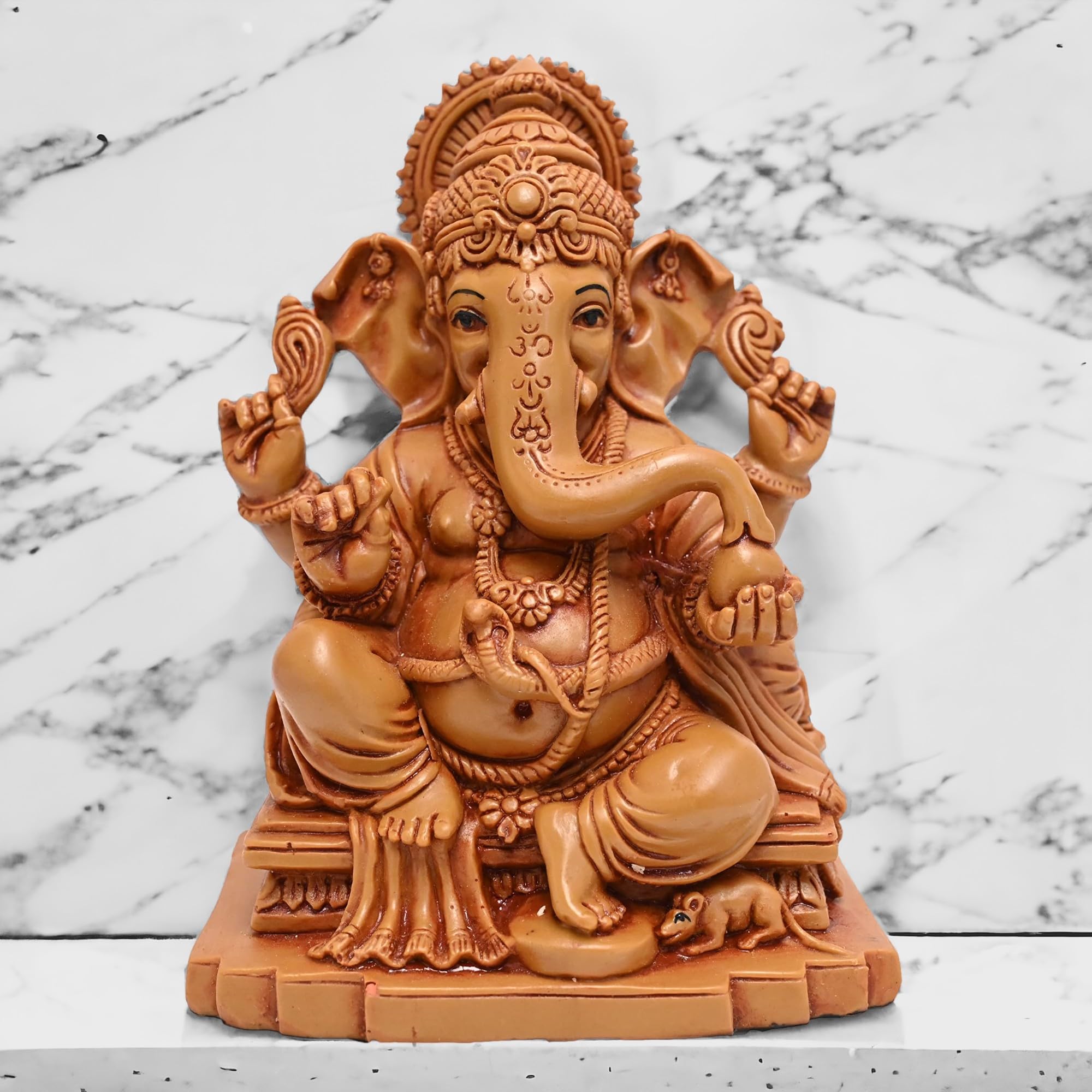 KariGhar Ganesh Ji/Ganpati Bappa 5.5 Inches Idol Perfect For Home/Puja Ghar/Decoration & Gifting (7 X 10 X 14 Cm) D0067, Brown