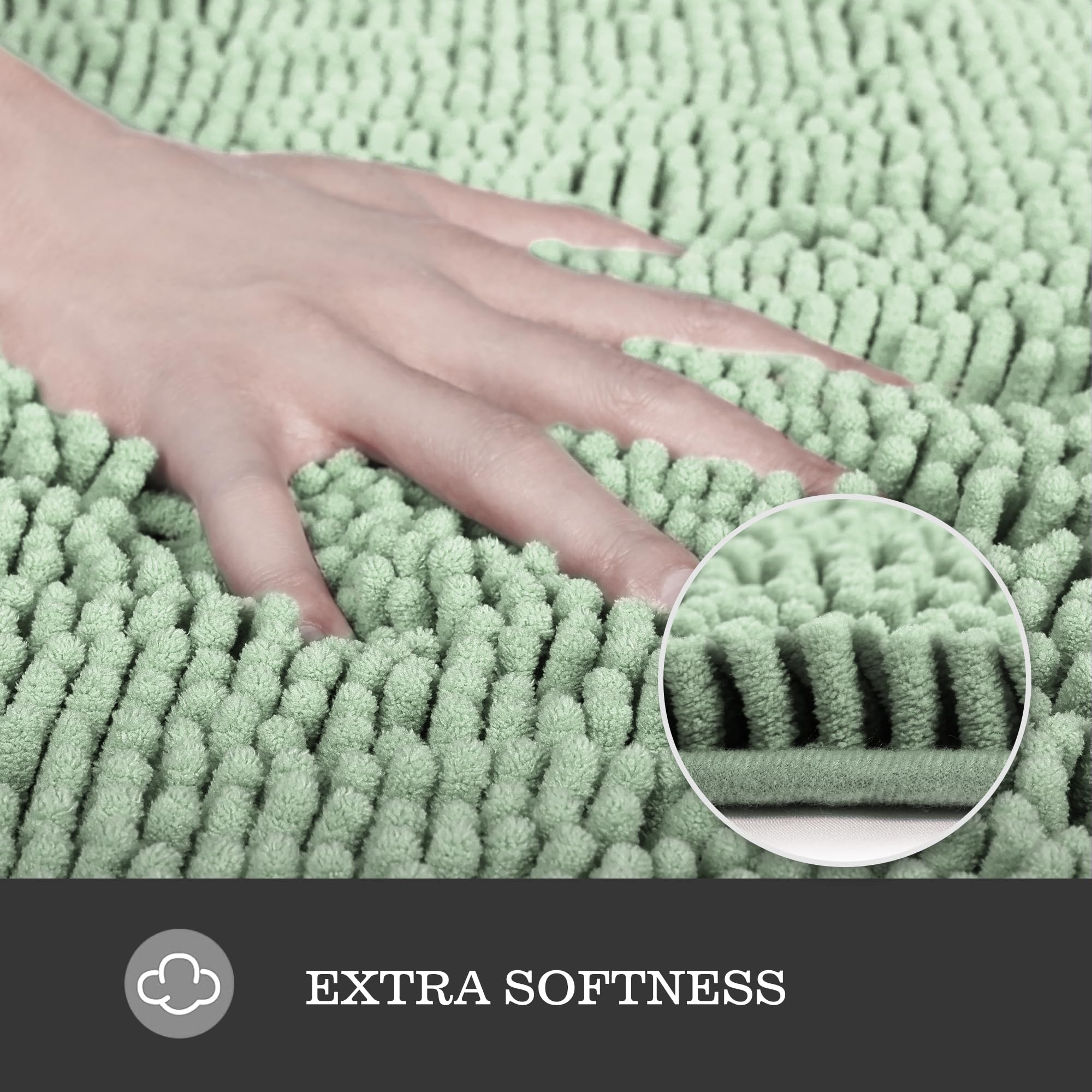 Yeaban Sea Foam Bathroom Rugs - Thick Chenille Bath Mats | Absorbent And Washable Bath Rug Non-Slip, Plush Rugs For Bathroom Flo