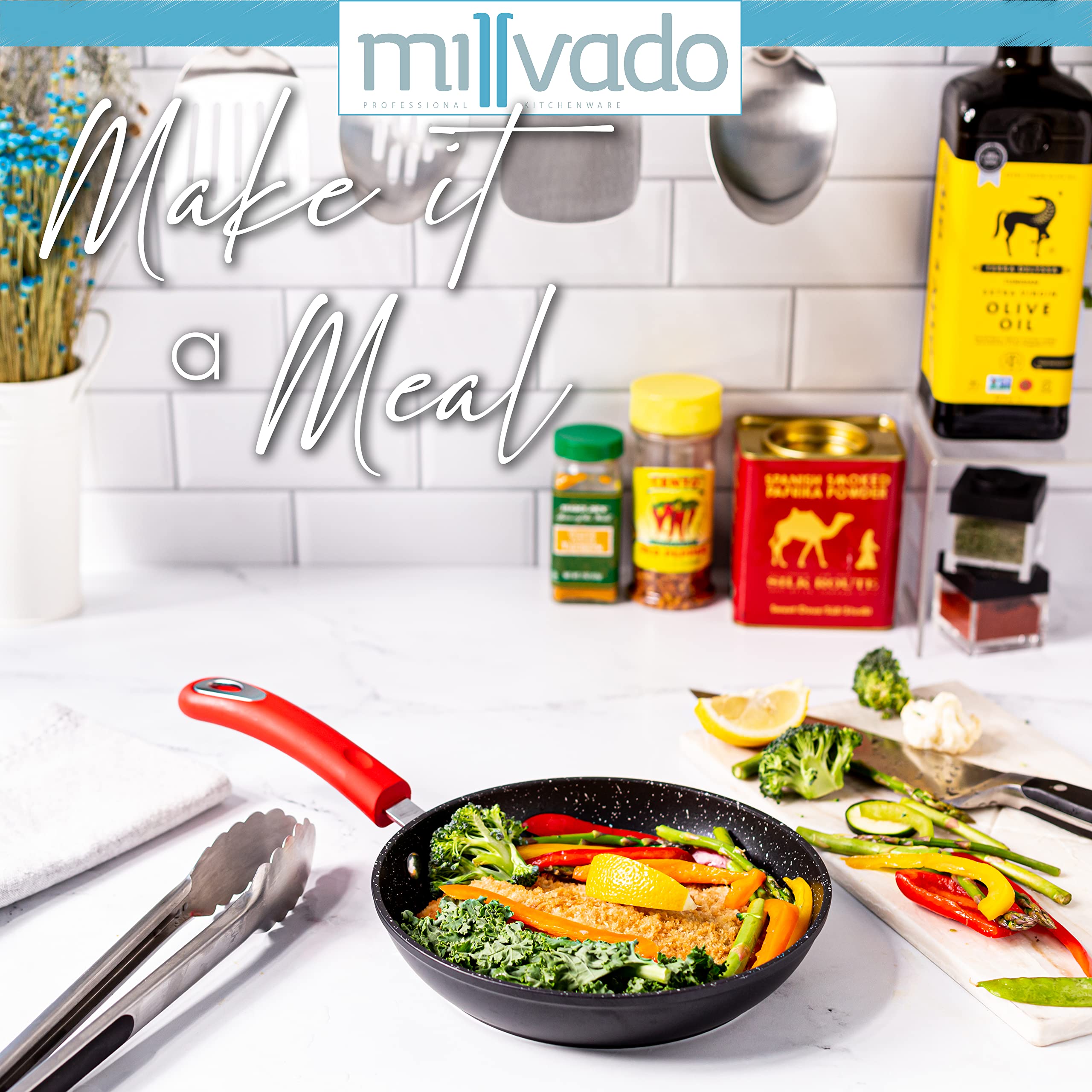 Millvado Nonstick Frying Pan, 8'' Small Skillet With Healthier Granite Non Stick Coating, Omelet Egg Pan, Cooking Pan, Silicone