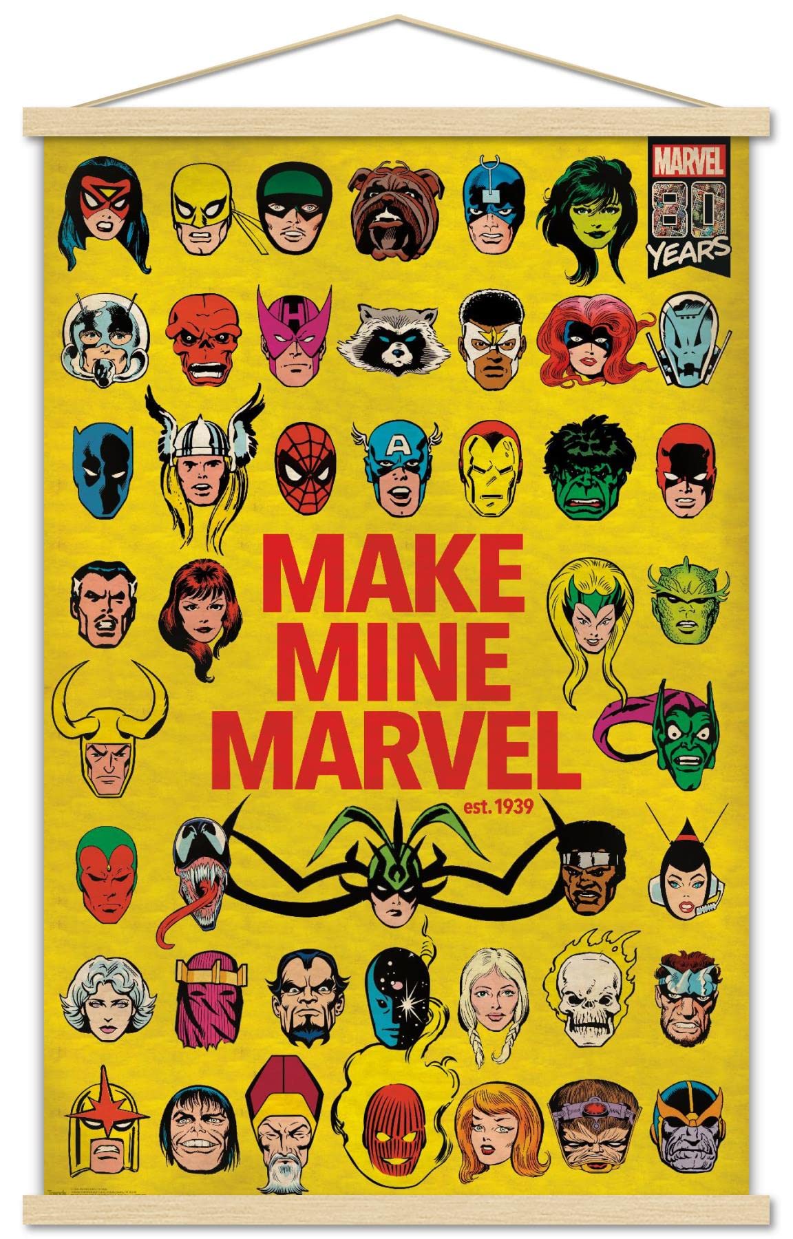 Trends International Marvel Comics - Marvel 80Th Anniversary - Group Wall Poster, 22.375'' X 34'', Print And Beechwood Hanger Bu