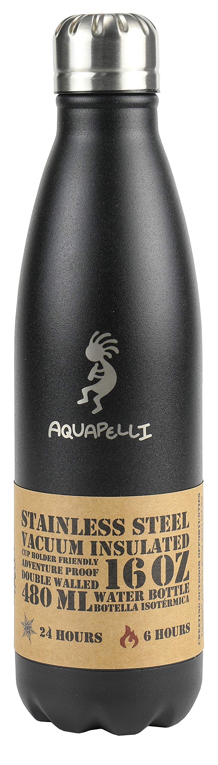 Aquapelli Vacuum Insulated Sport Bottle, 16 Ounces, Midnight Black