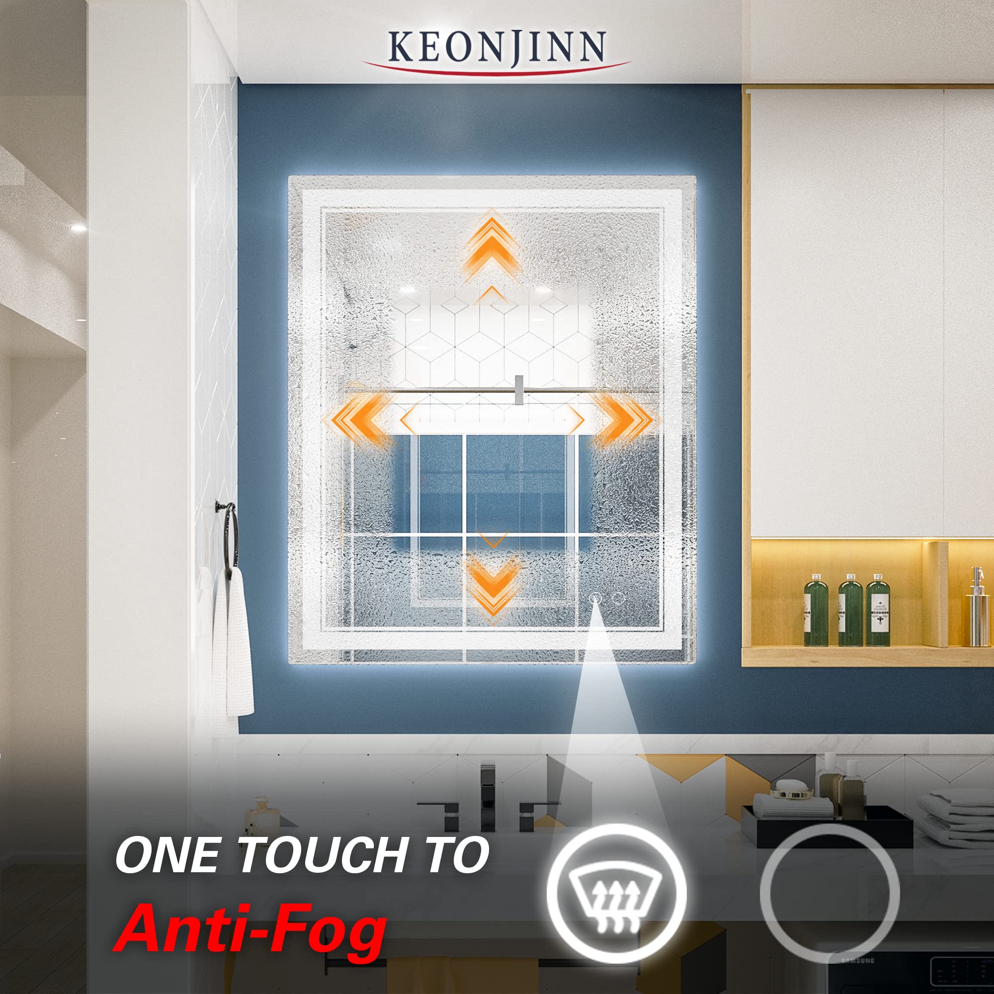 Keonjinn LED Bathroom Mirror  Lighted Bathroom Mirror with Lights  30 x 36 Inch LED Vanity Mirror  Wall Mounted Anti-Fog Dimmable Frameless Frontlit Makeup Mirror  IP54  6000K(Horizontal/Vertical)