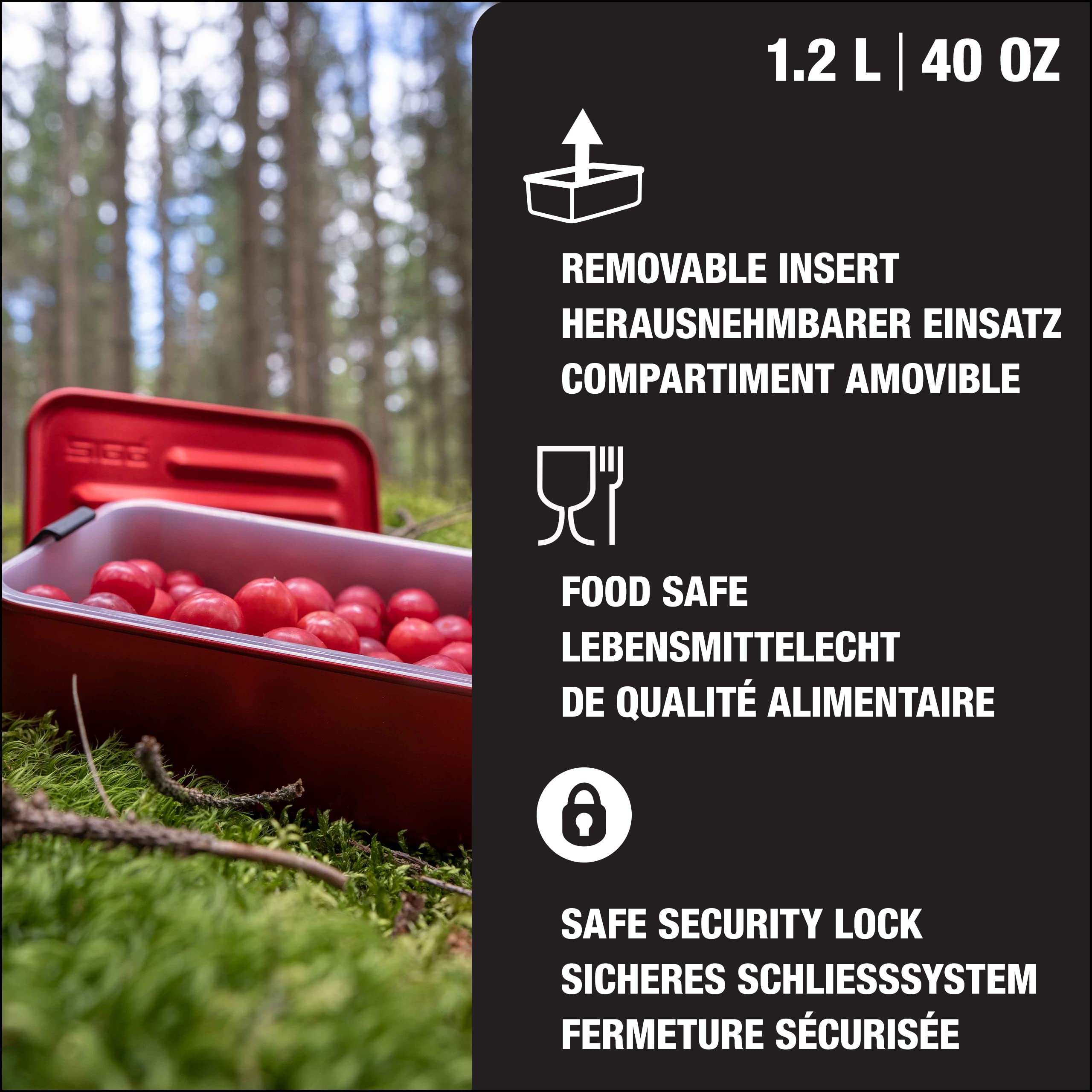 Sigg - Metal Lunch Box - With Food Separator - Dishwasher & Microwave Safe, Leakproof, Bpa Free - Aluminum - Plus Red L