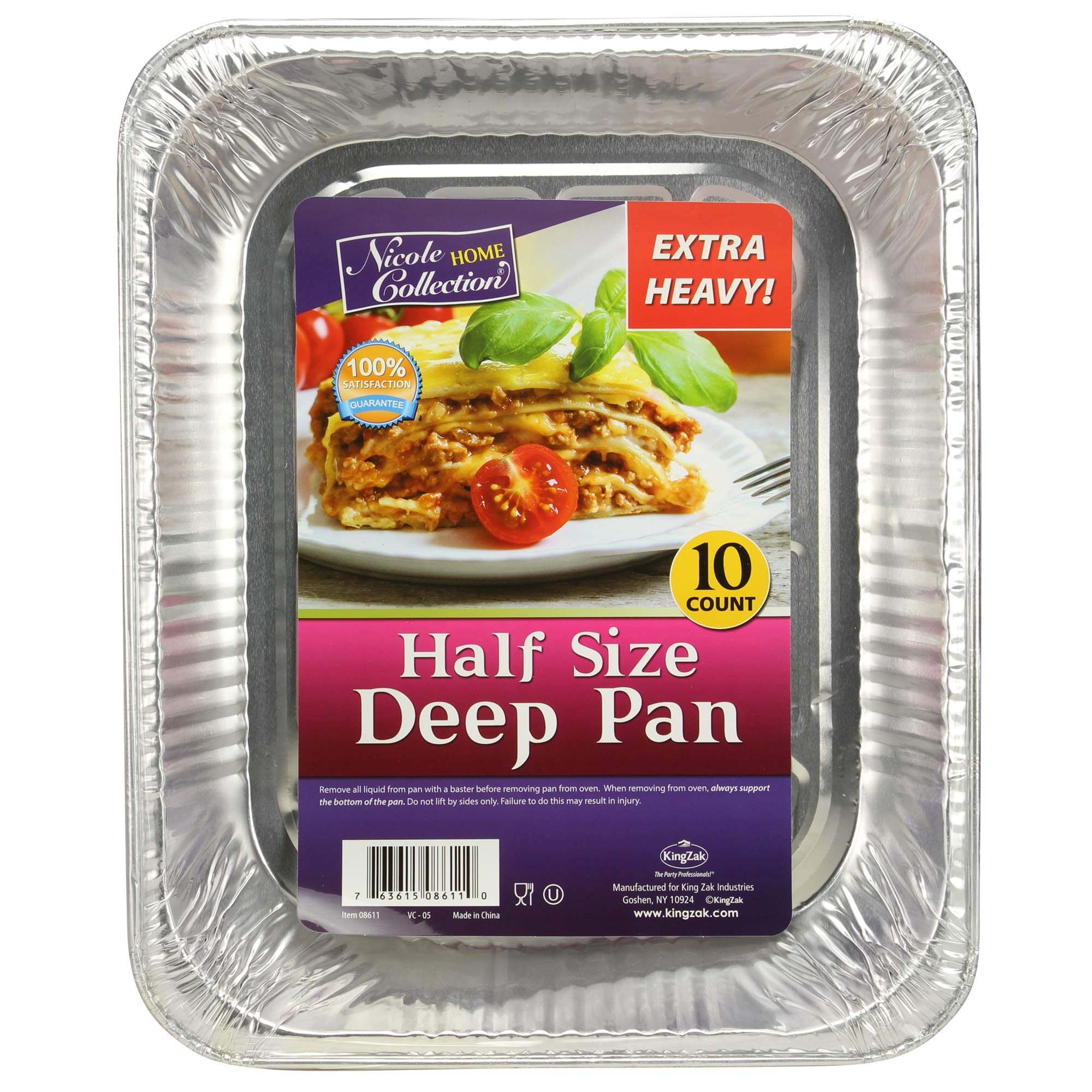 Aluminum Pans Half Size, 9X13, Extra Heavy Duty Disposable Foil Pans For Baking (10 Pack) Roasting & Chafing, Deep Tin Foil Bake