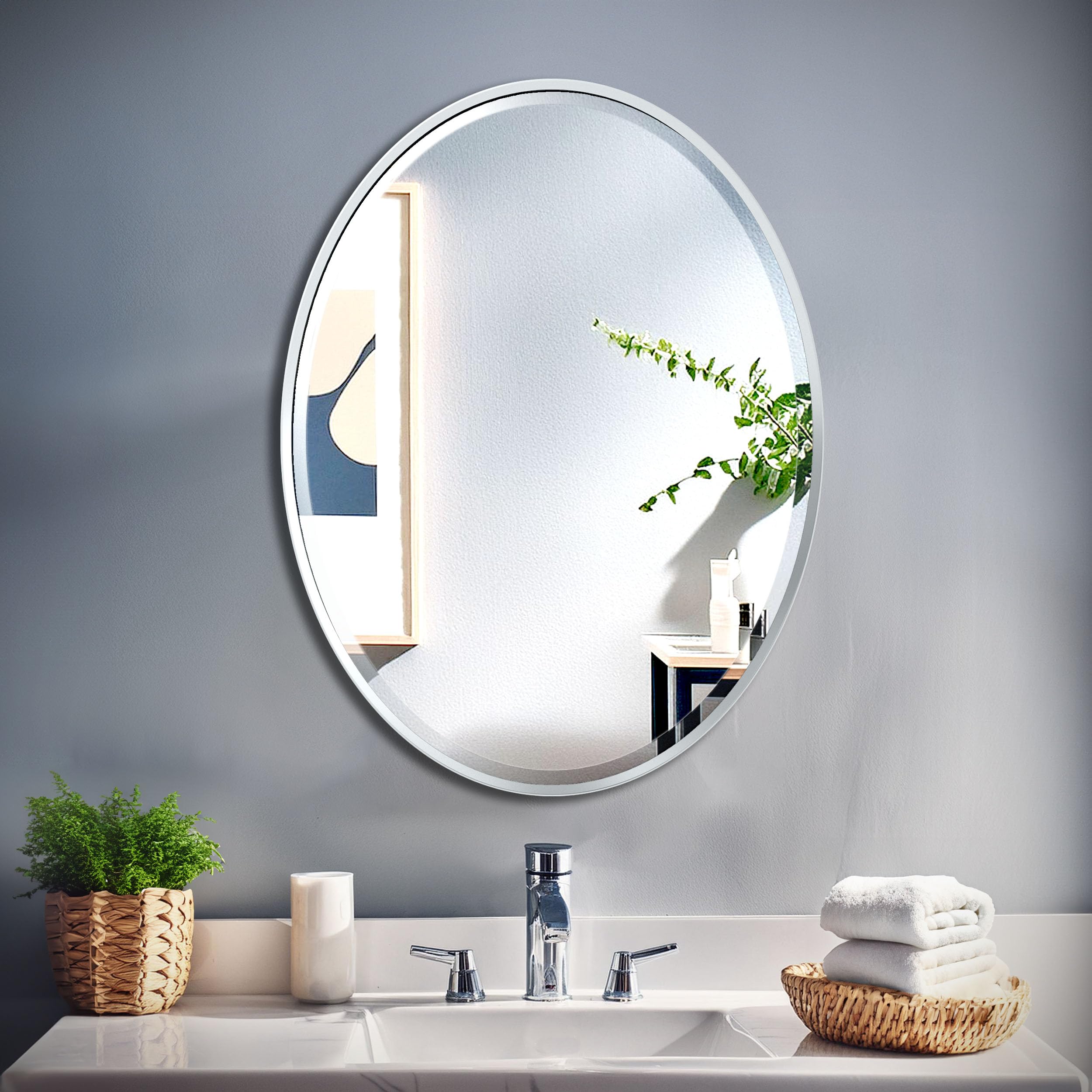 Gatco 1821 Flush Mount Framed Oval Mirror Chrome  33 H x 25 W
