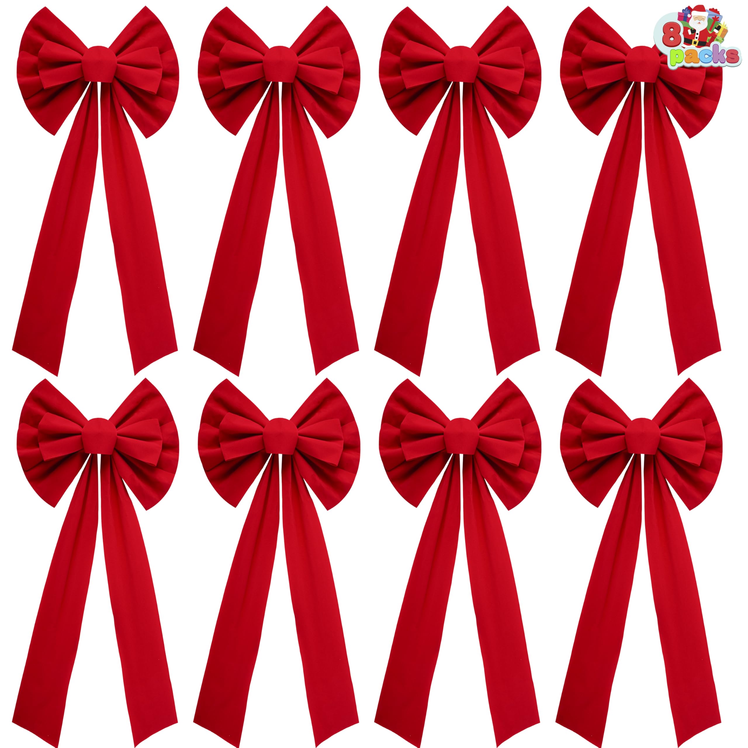 JOYIN 8 Pack Christmas Red Velvet Bows, 26 Long by 10 Wide Decorative Christmas Bows for Wreath Garland Tree Decor, Indoor Outdo