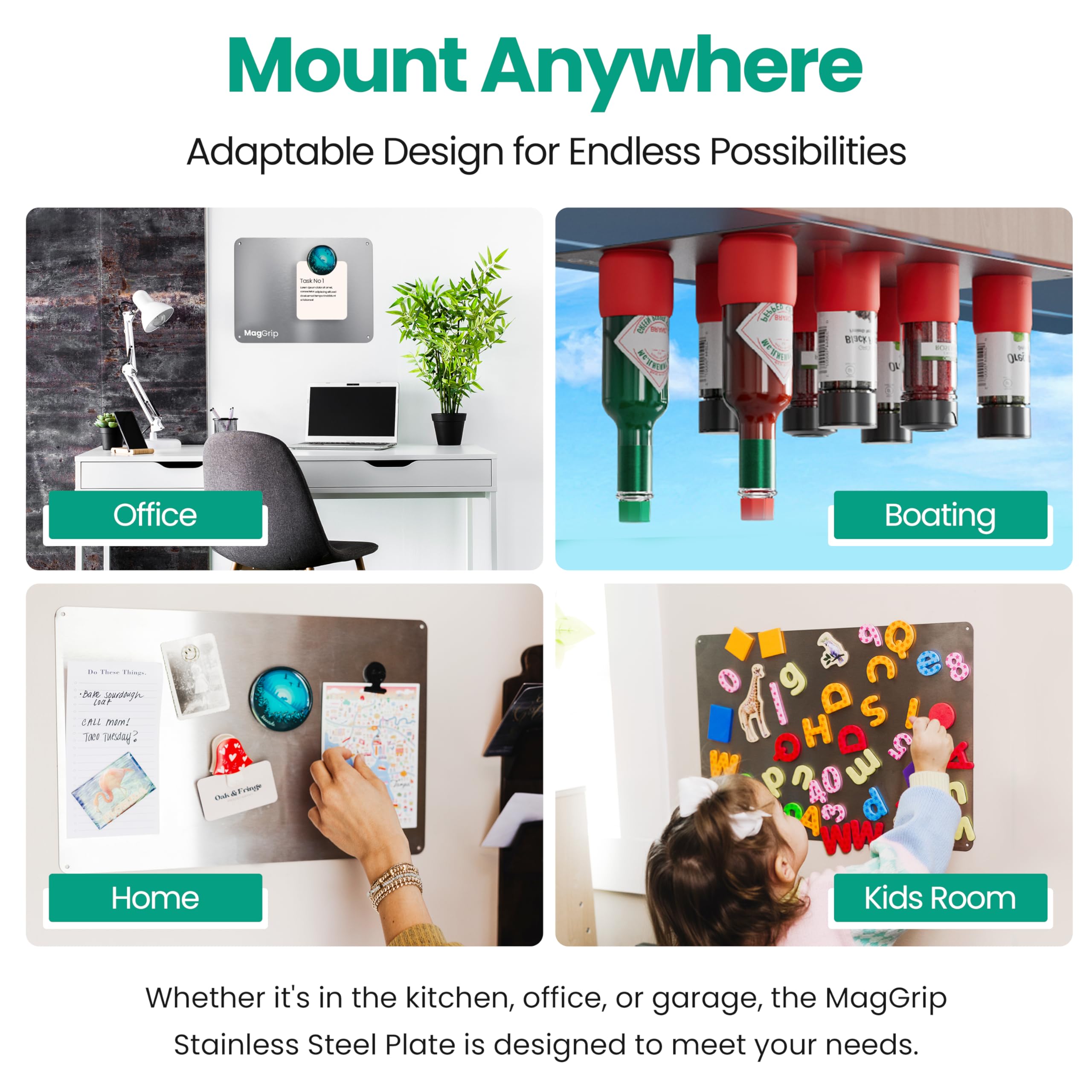 9.5 Inches X 6.5 Inches Stainless Steel Plate For Magnets, 3M Adhesive Back, Mounting Screws, Ideal For Magnetic Shelf, Spice Ho