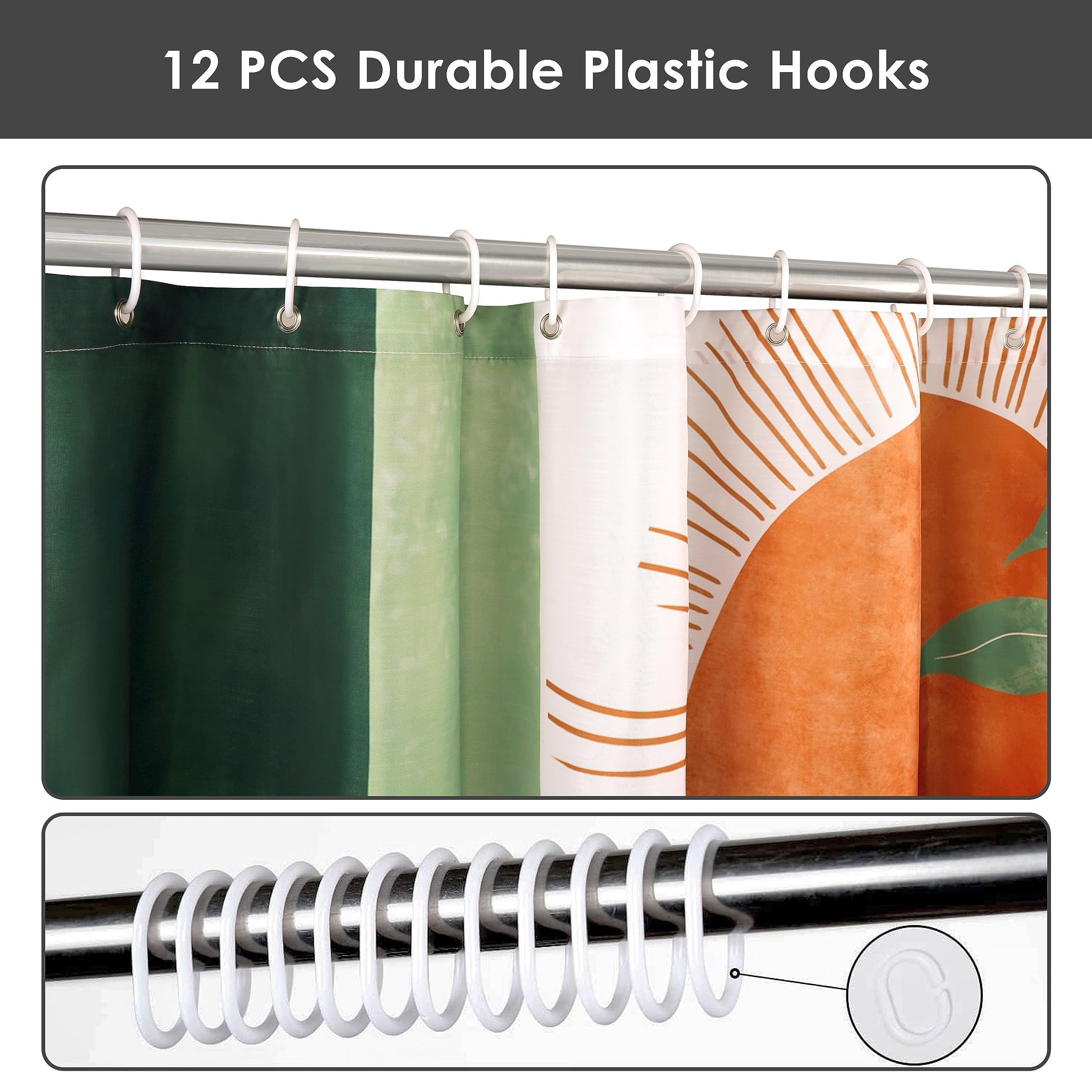 Ghroiep Mid Century Abstract Boho Aesthetic Shower Curtain Set, Spring Summer Green Nature Leaf Sun Modern Minimalist Home Bathr