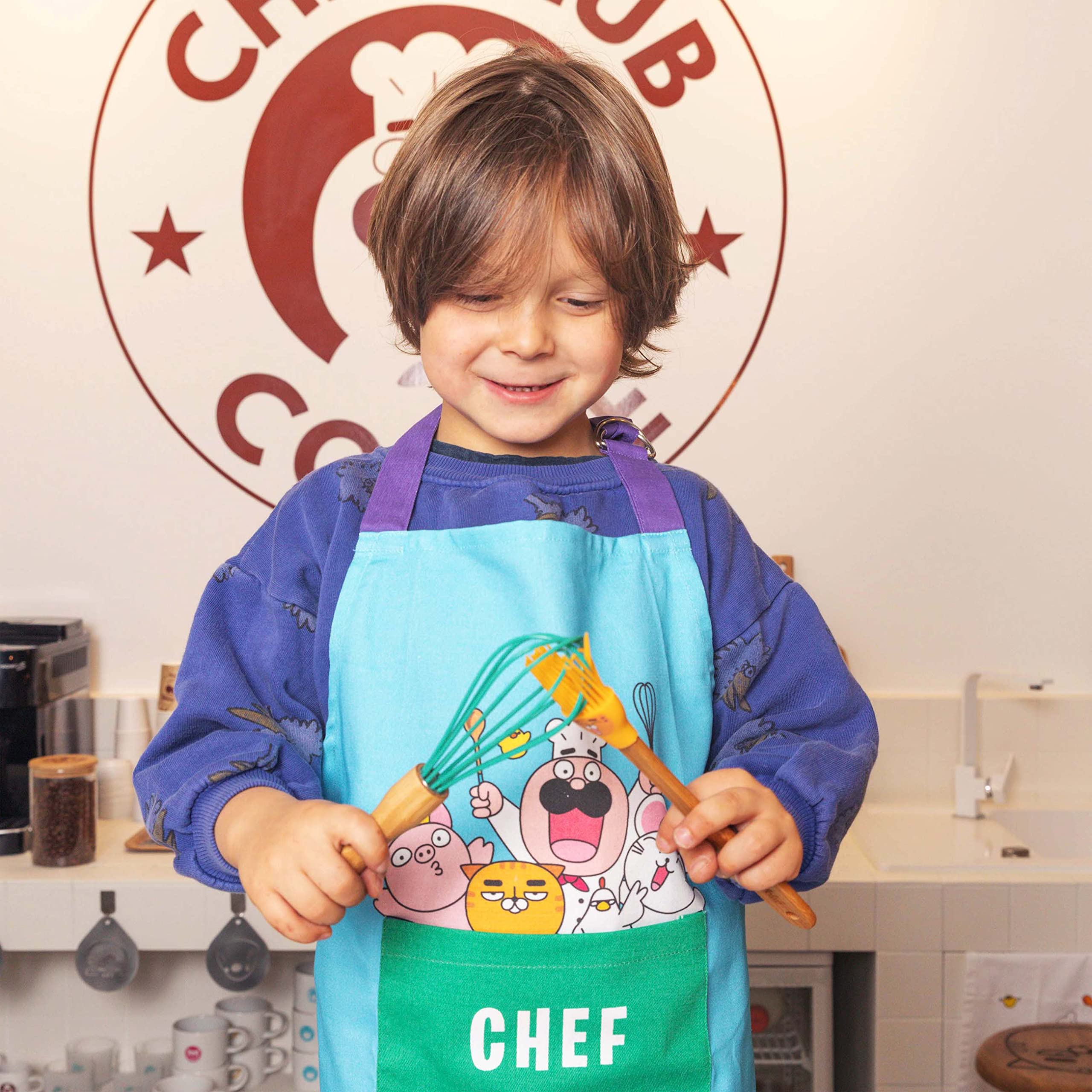 Chefclub Kids Apron - Cooking Baking Apron - One Size - Adjustable - 100% Cotton - Blue