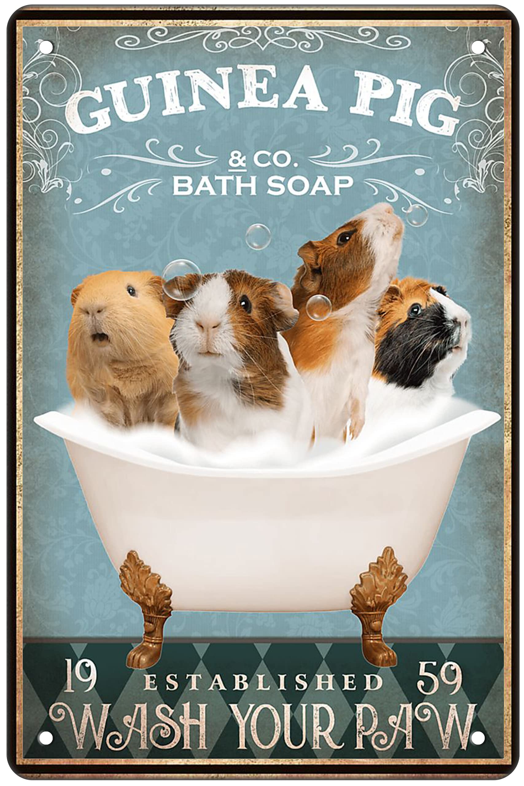 Funny Guinea Pig Decor Bathroom Wall Decor Sign Bathtub Decor Guinea Pig Lovers Accessories Farm Home Wall Art Poster Retro Bar