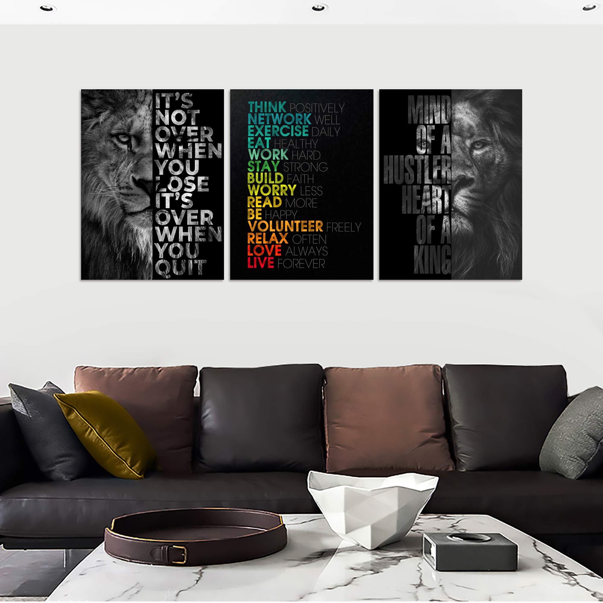 Motivational Office Wall Decor Hustle Canvas Wall Art Inspirational Posters Entrepreneur Quote Canvas Paintings Wooden Framed 3