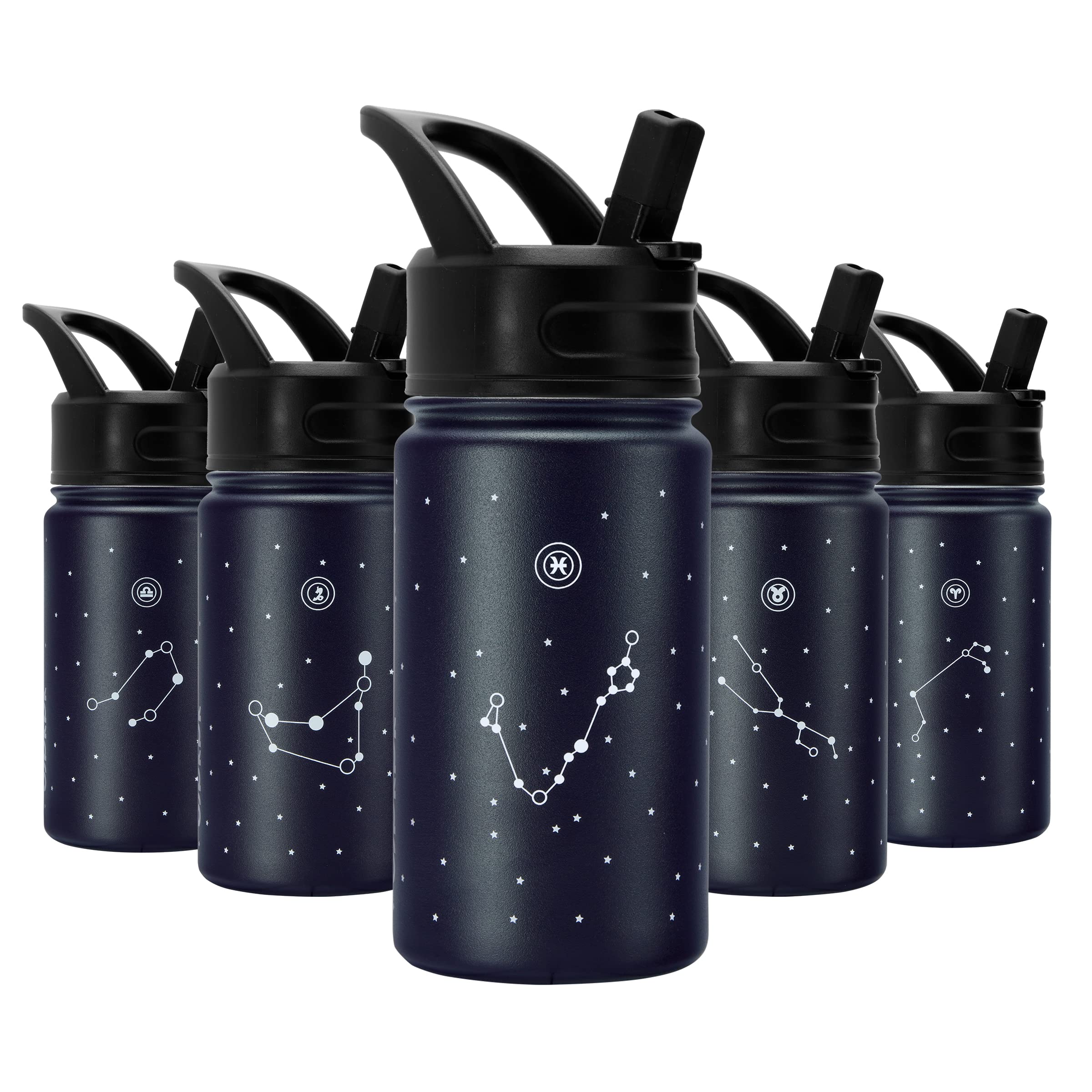 Bjpkpk Water Bottle With Straw Lid, 15 Oz Insulated Water Bottle, Stainless Steel Metal Water Bottles, Reusable Leak Proof Bpa F