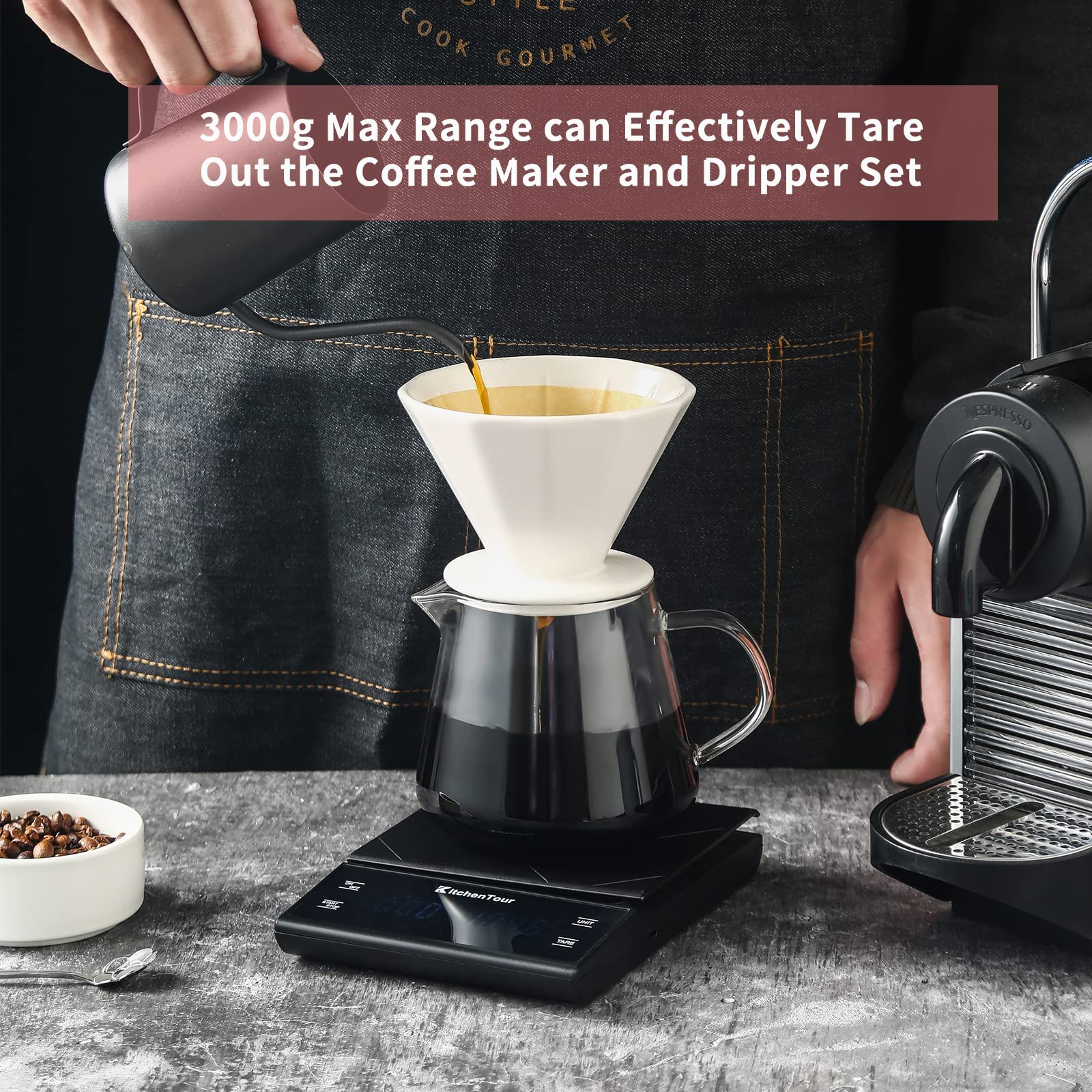 Kitchentour Coffee Scale With Timer - Digital Multifunction Weighing Scale With 3Kg/0.1G High Precision - Pour Over Drip - Espre