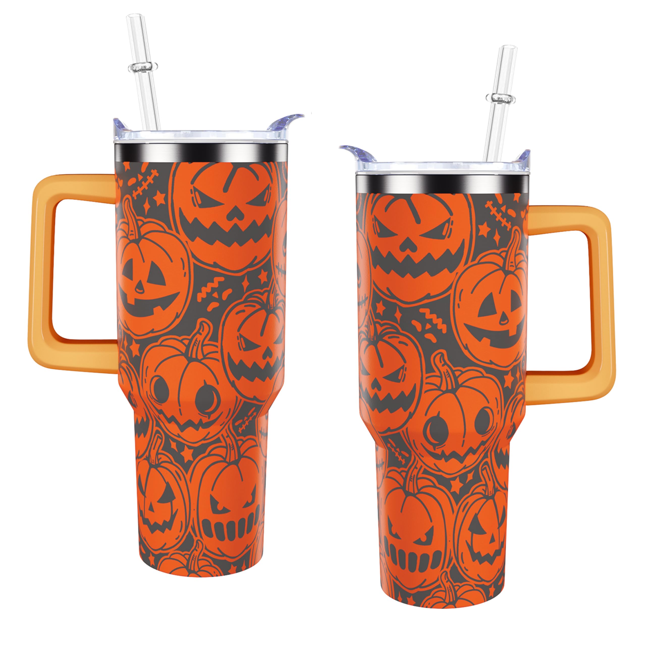 sgqjdpmc 40 oz Halloween Tumbler with Handle Straw Lid Pumpkin Tumbler Gifts for Women Pumpkin Cup Travel Coffee Mug