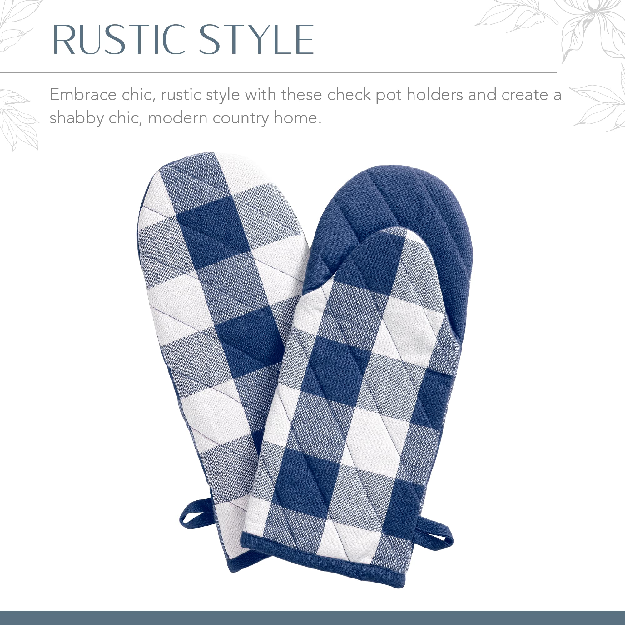 Elrene Home Fashions Farmhouse Living Buffalo-Check Oven Mitt Set, Rustic Kitchen Accessories And Essentials, Set Of 2, 13'' X 6