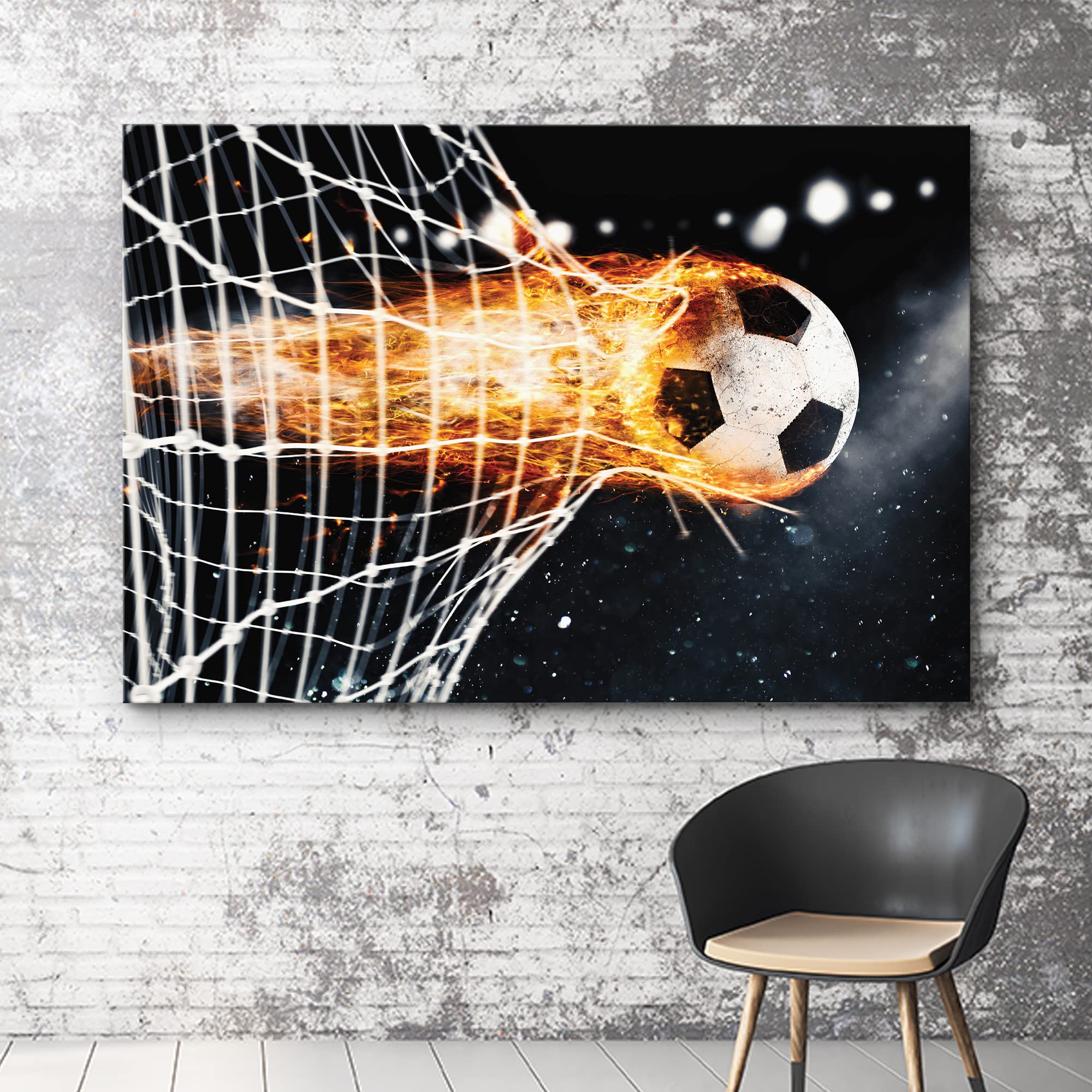 Wall26 Canvas Print Wall Art Fiery Soccer Ball Makes A Goal Sports Athletes Photography Realism Contemporary Scenic Urban Multic