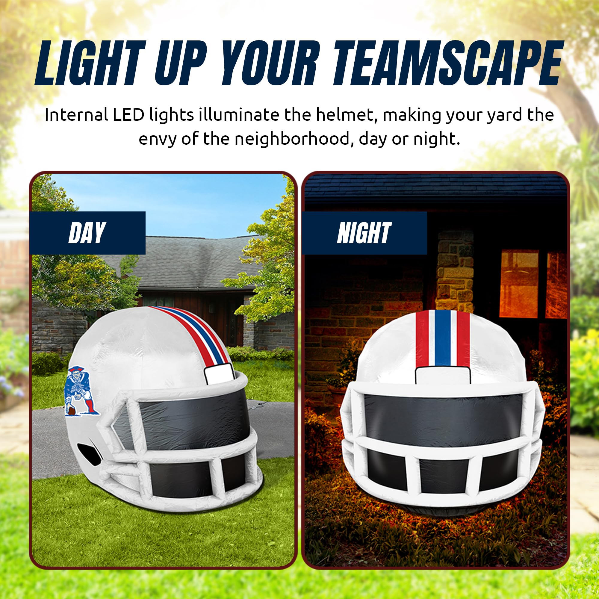 Sporticulture NFL New England Patriots 4ft Inflatable Retro Helmet with LED Lights & Built-in Blower - Merchandise Decor Ideal f