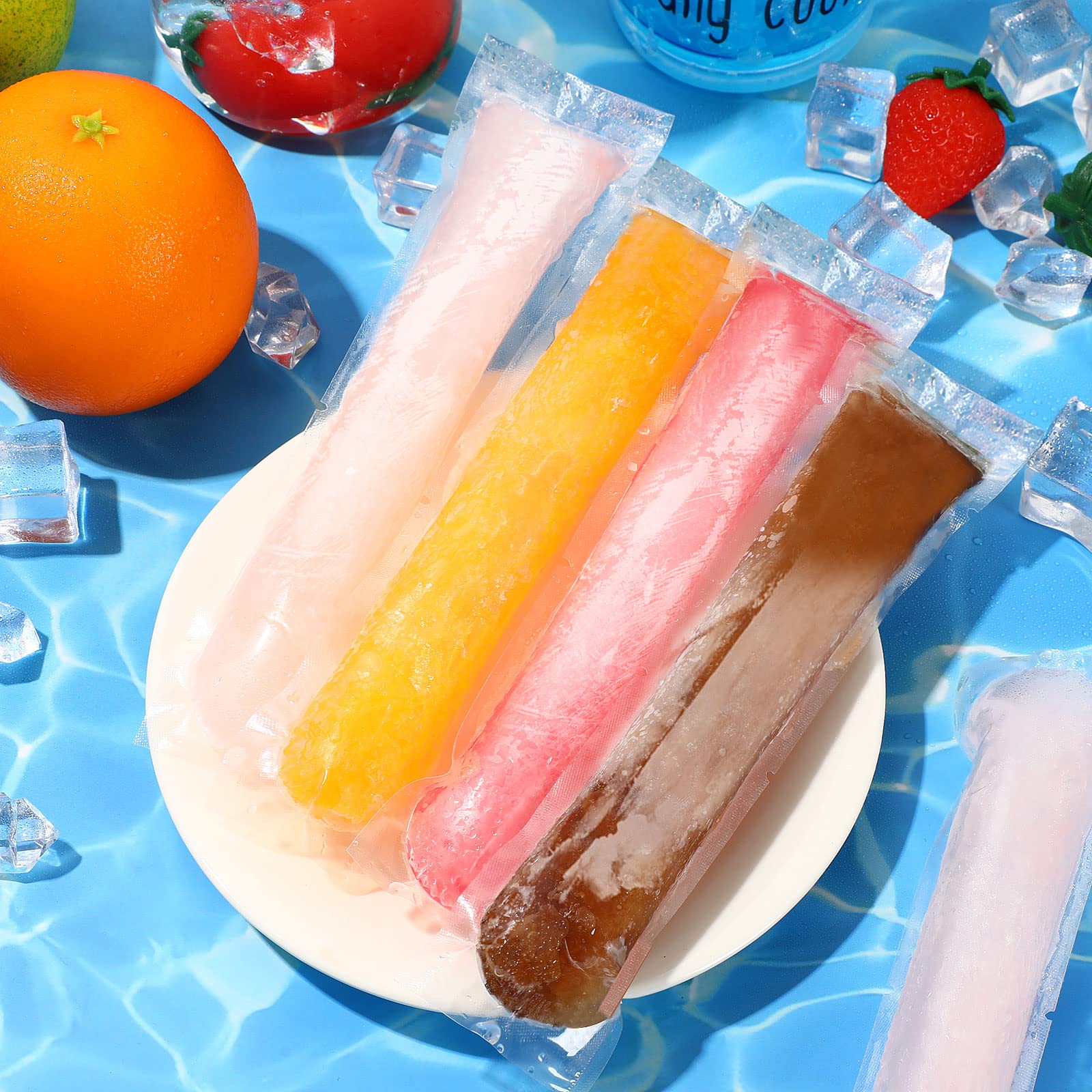 Febsnow 200 Disposable Ice Popsicle Bags Bpa Free Freezer Tubes With Zip Seals For Snacks,Yogurt Sticks,Juice & Fruit Smoothies,