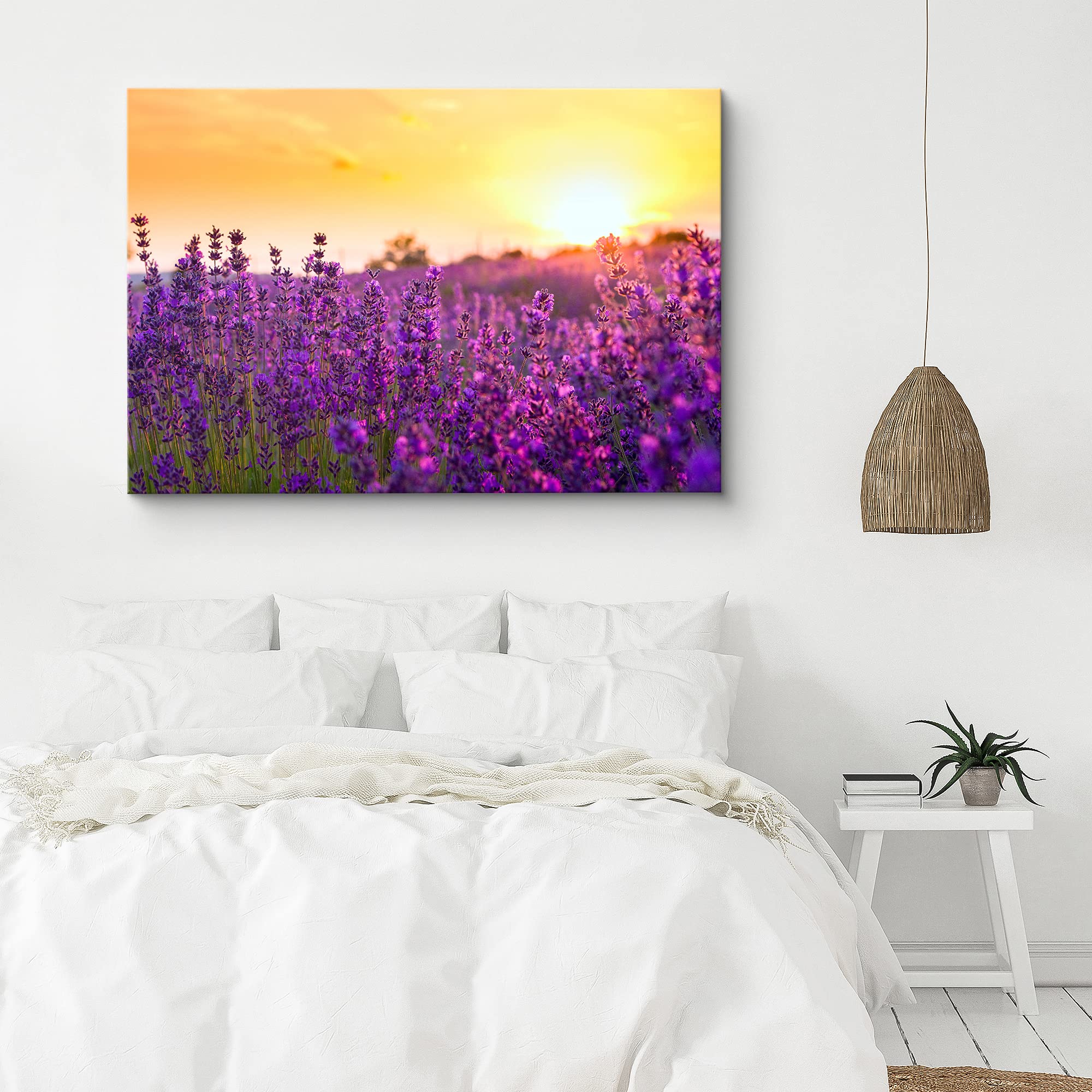 Signford Canvas Print Wall Art Lavender Flower Field At Sunset Floral Plants Photography Modern Art Rustic Landscape Multicolor