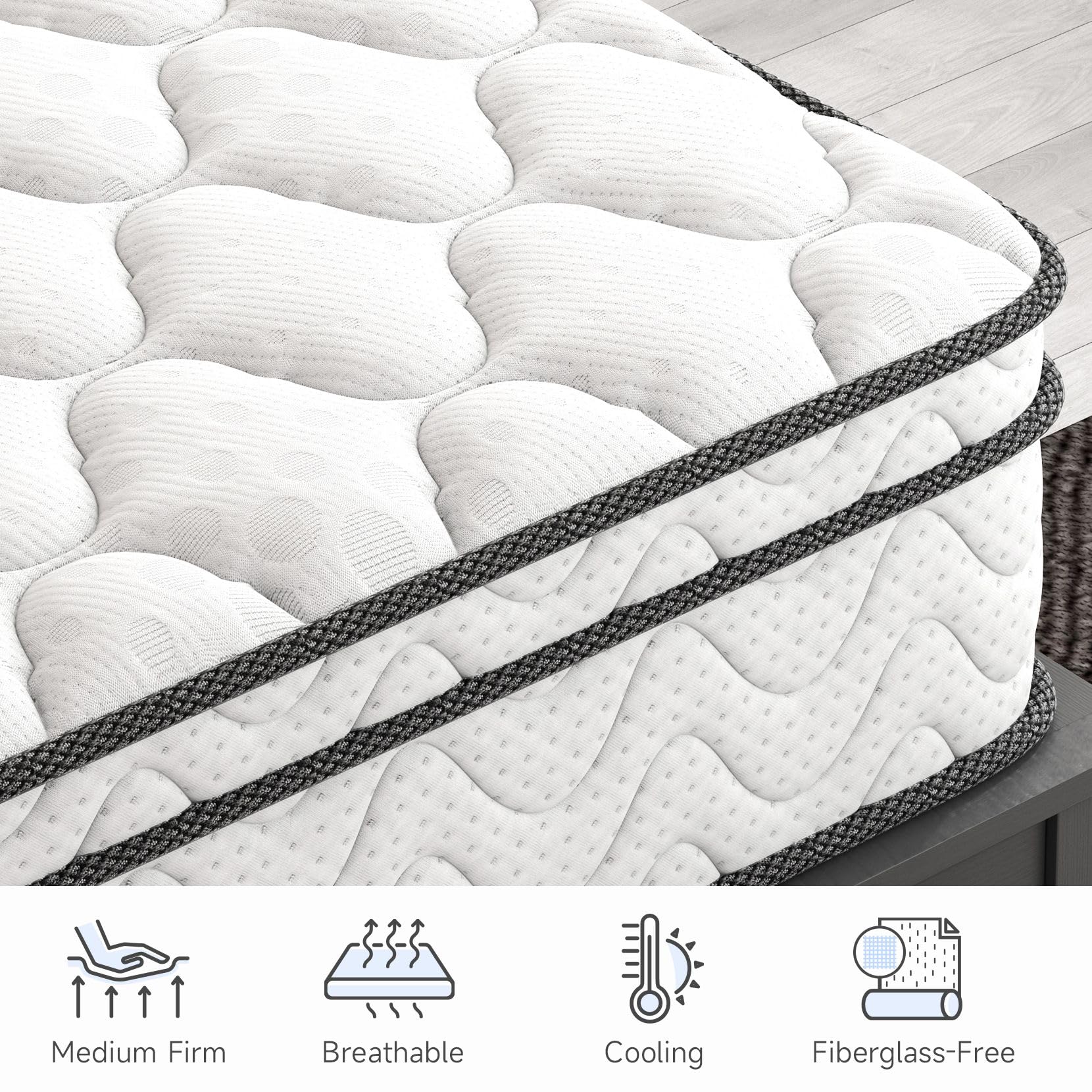 Vesgantti Twin XL Mattress  10 Inch Hybrid Mattress with Memory Foam & Pocket Spring  Ergonomic Design & Pressure Relief  Medium Firm Feel Mattress in a Box (39 x 80 x10 Inches)