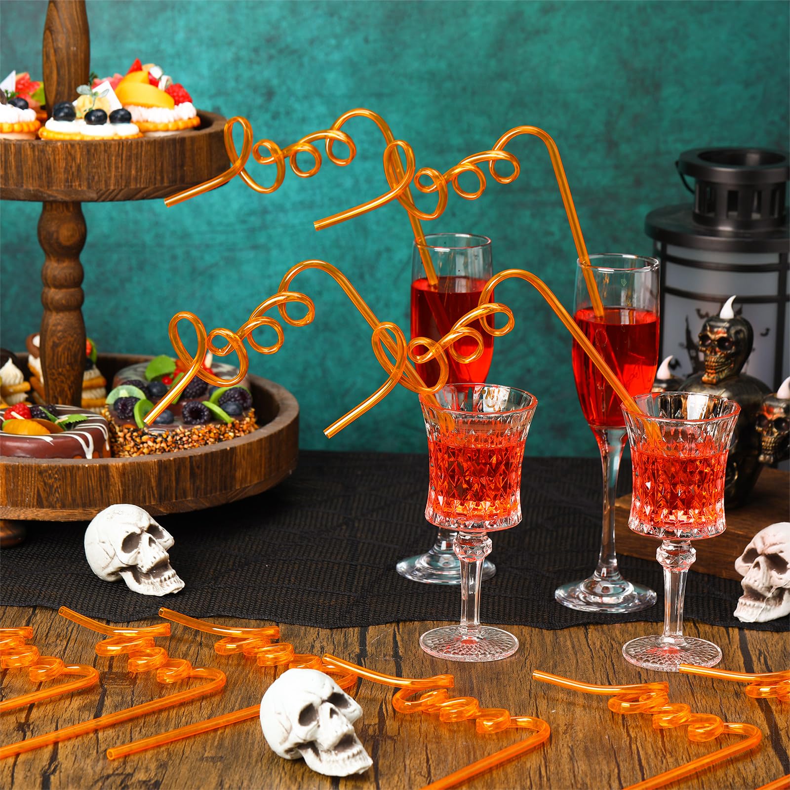 Potchen 50 Pcs Halloween Boo Straws Decoration Bulk Funny Orange Plastic Straws Halloween Fall Thanksgiving Party Gifts Supplies
