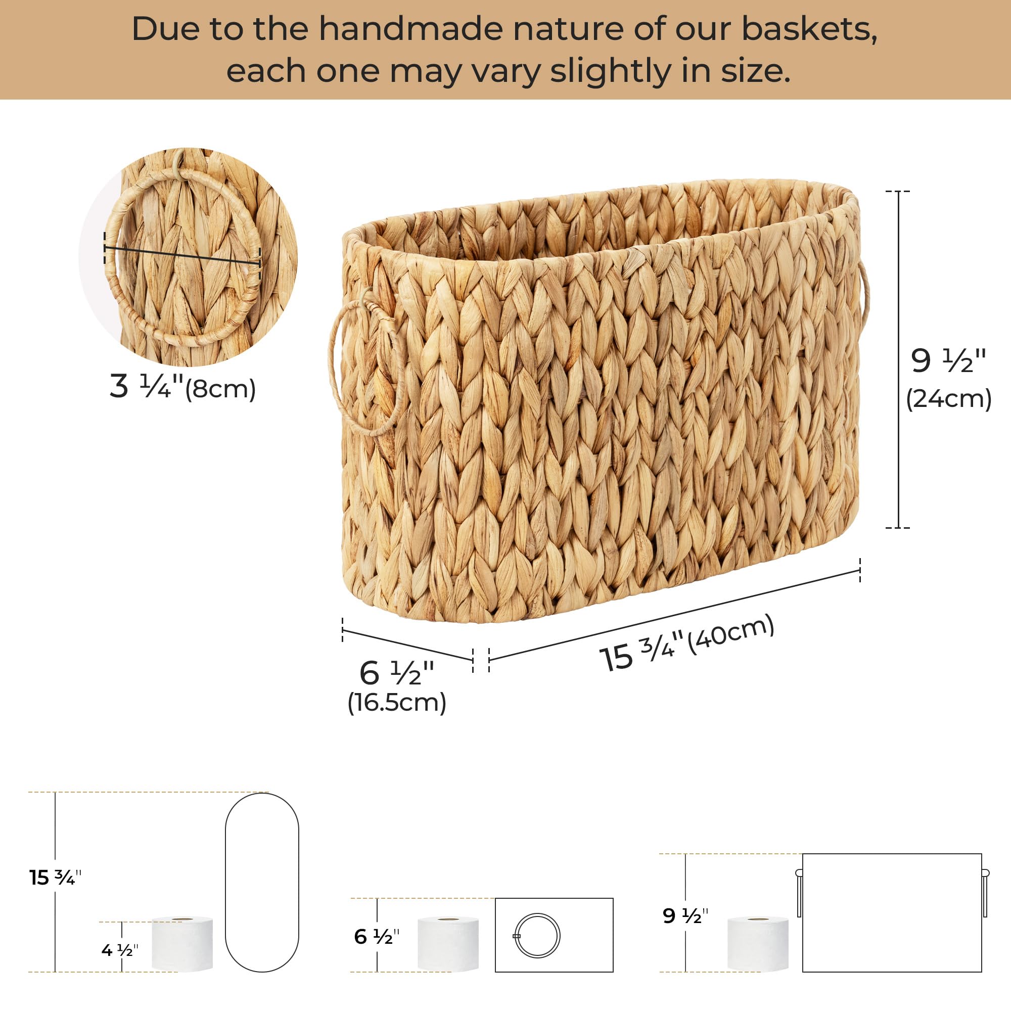 StorageWorks Toilet Paper Storage, Toilet Paper Storage Holder for 6 Regular Rolls, Wicker Basket for Bathroom, Natural Water Hy