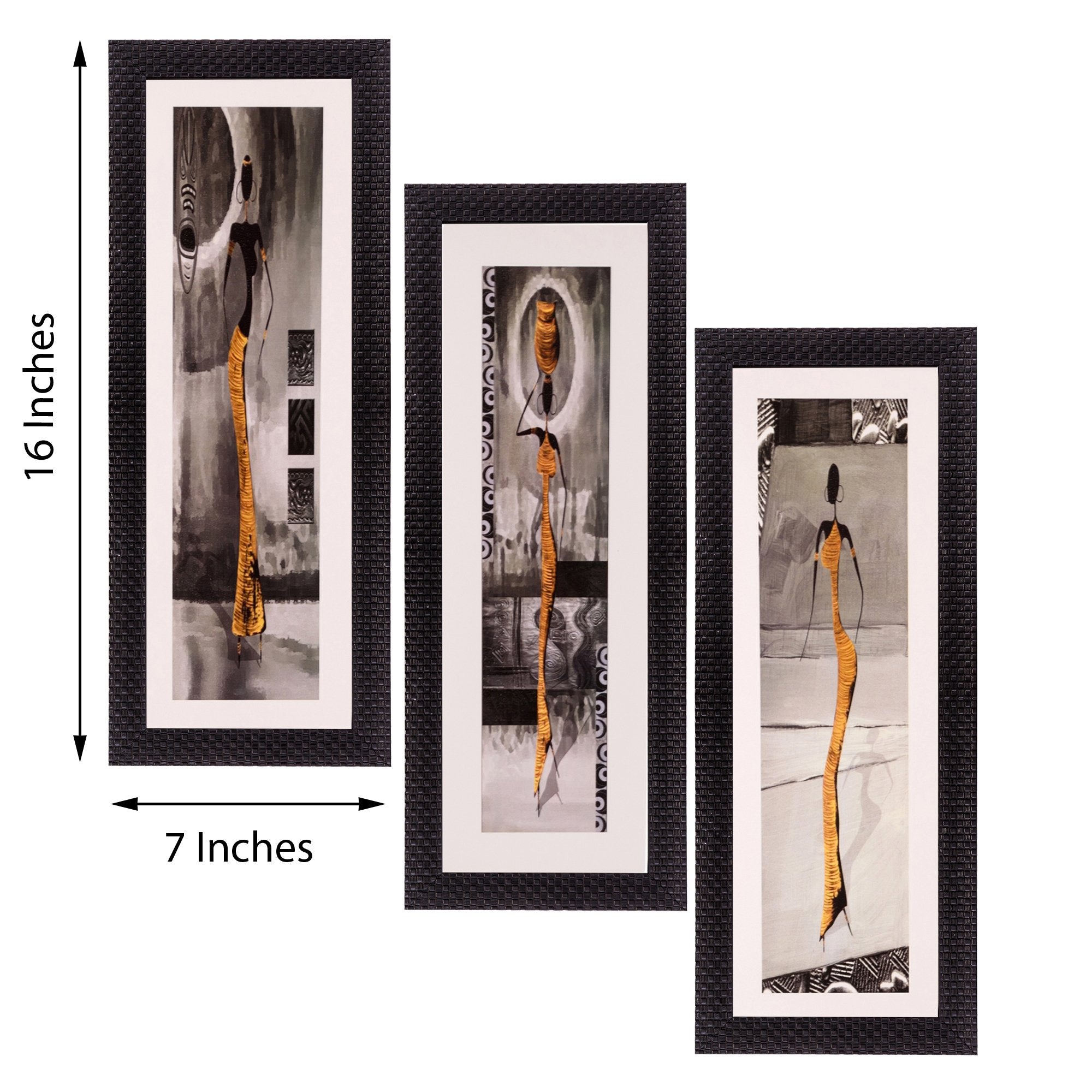 Ecraftindia Satin Matt Textured Synthetic Wood Art Painting (18 Cm X 41 Cm, Set Of 3, C3Fpb2107)