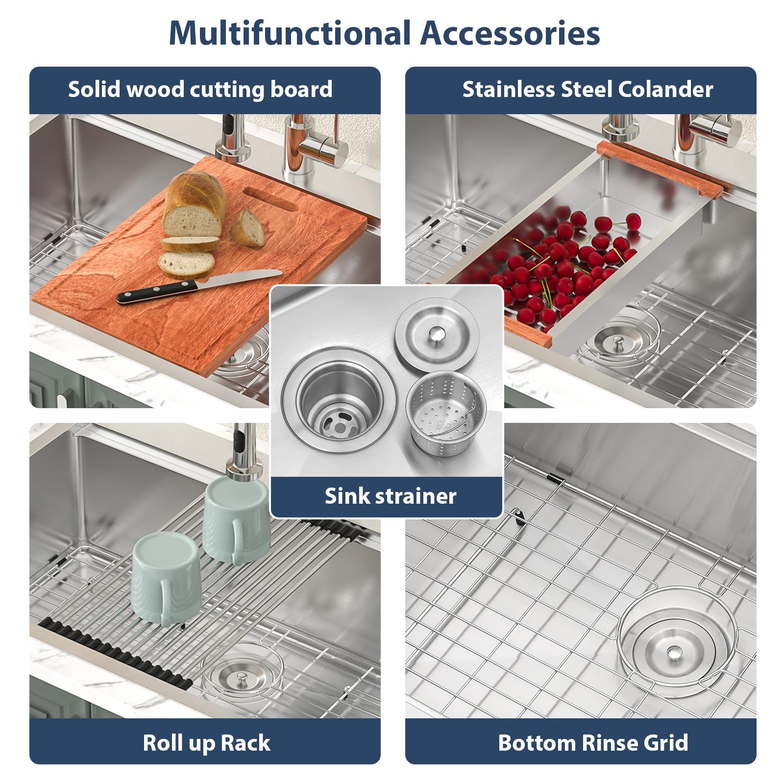 Lordear 36 Drop In Kitchen Sinks Worktation 16 Gauge 36X22 Inch Stainless Steel Single Bowl Ledge Worktation Topmount Overcounte