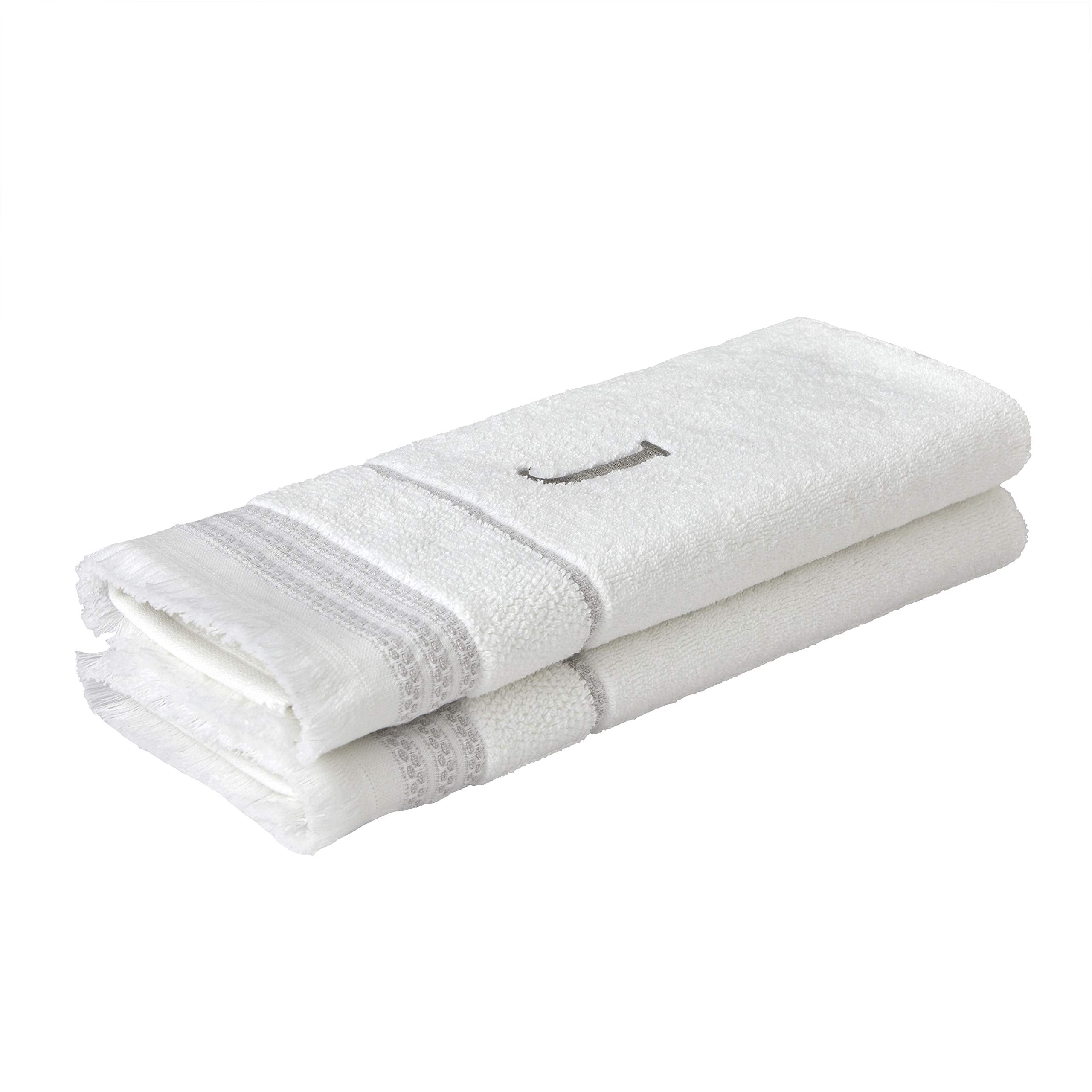 Skl Home Casual Monogram Hand Towel Set, J, 16X26, White 2 Pack