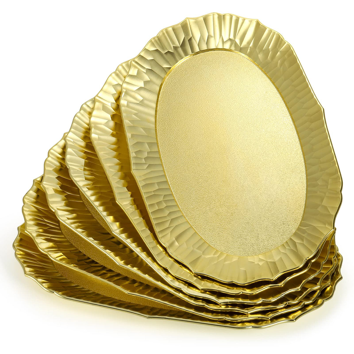 Avla 6 Pack Plastic Serving Tray, Gold Serving Platter Set, Reusable Party Snack Serving Tray, Decorative Food Appetizer Platter